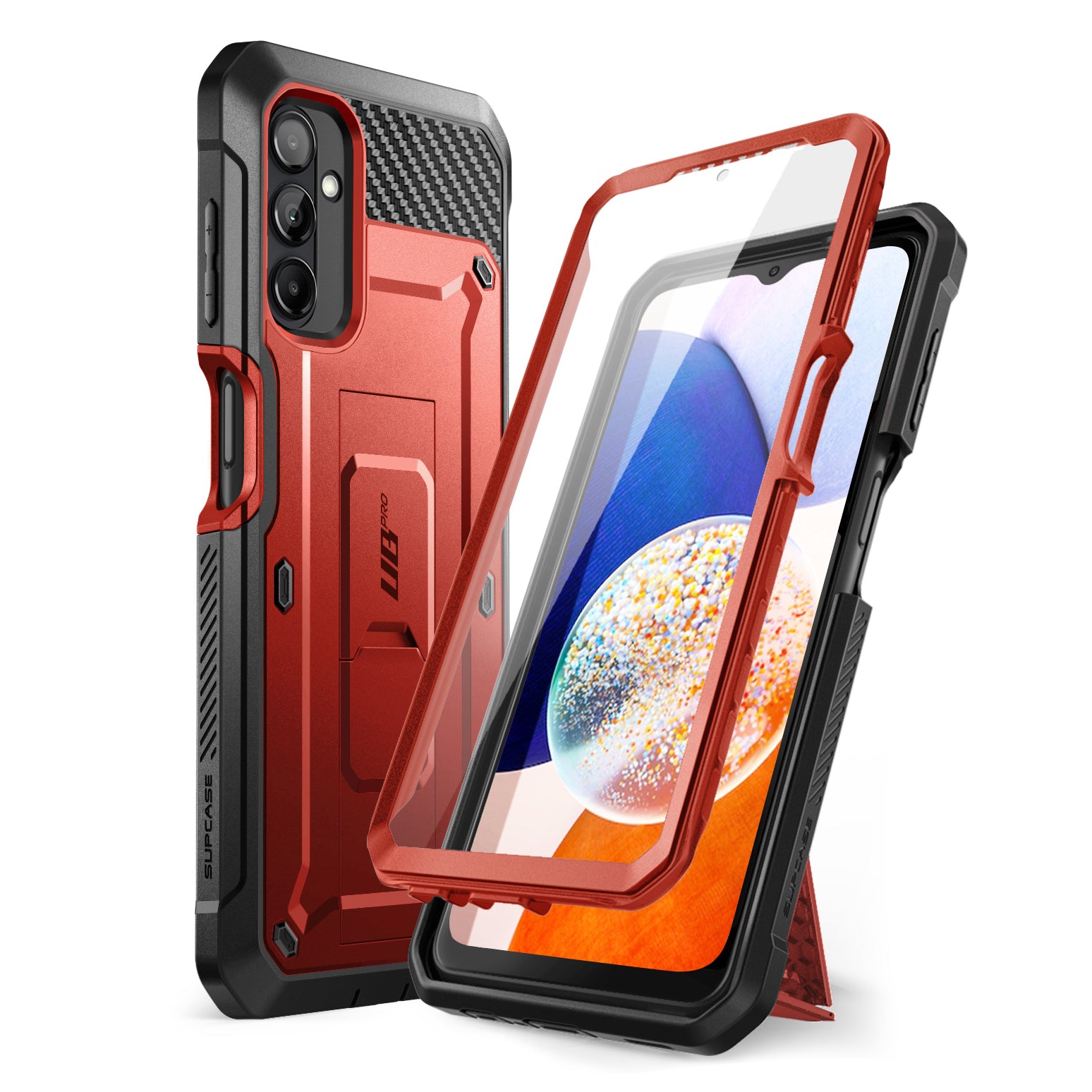 Samsung Galaxy A14 Unicorn Beetle Pro Rugged Case with Holster - Shockproof, Military-Grade Protection in Metallic Red | Perfect for Outdoor Adventures, Construction Work & Extreme Sports