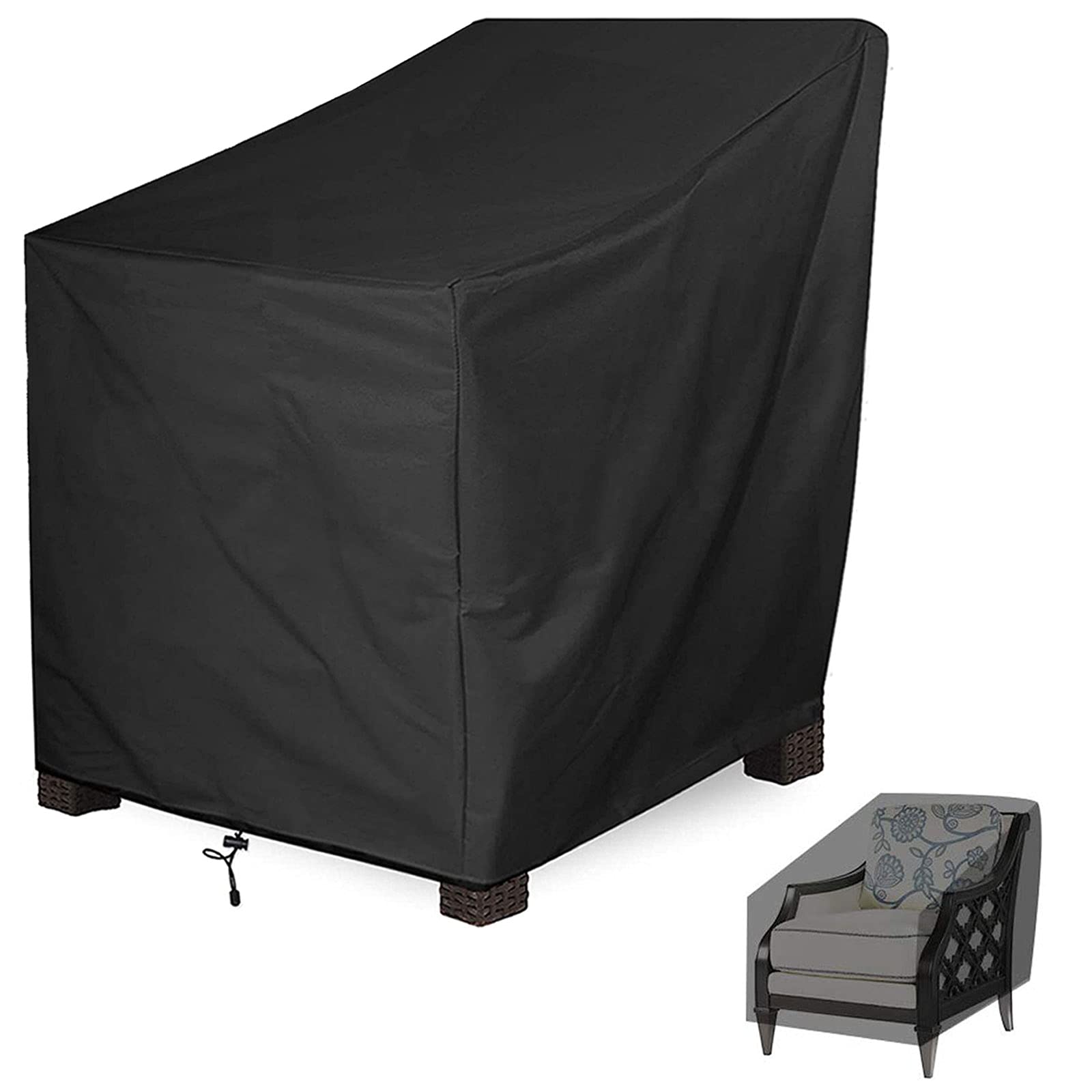 Waterproof Outdoor Furniture Cover - Heavy Duty 210D Oxford Fabric Garden Chair Cover for Patio Lounge & High Back Chairs (64x64x70cm, Black) - All Weather Protection for Deck, Veranda & Backyard Use