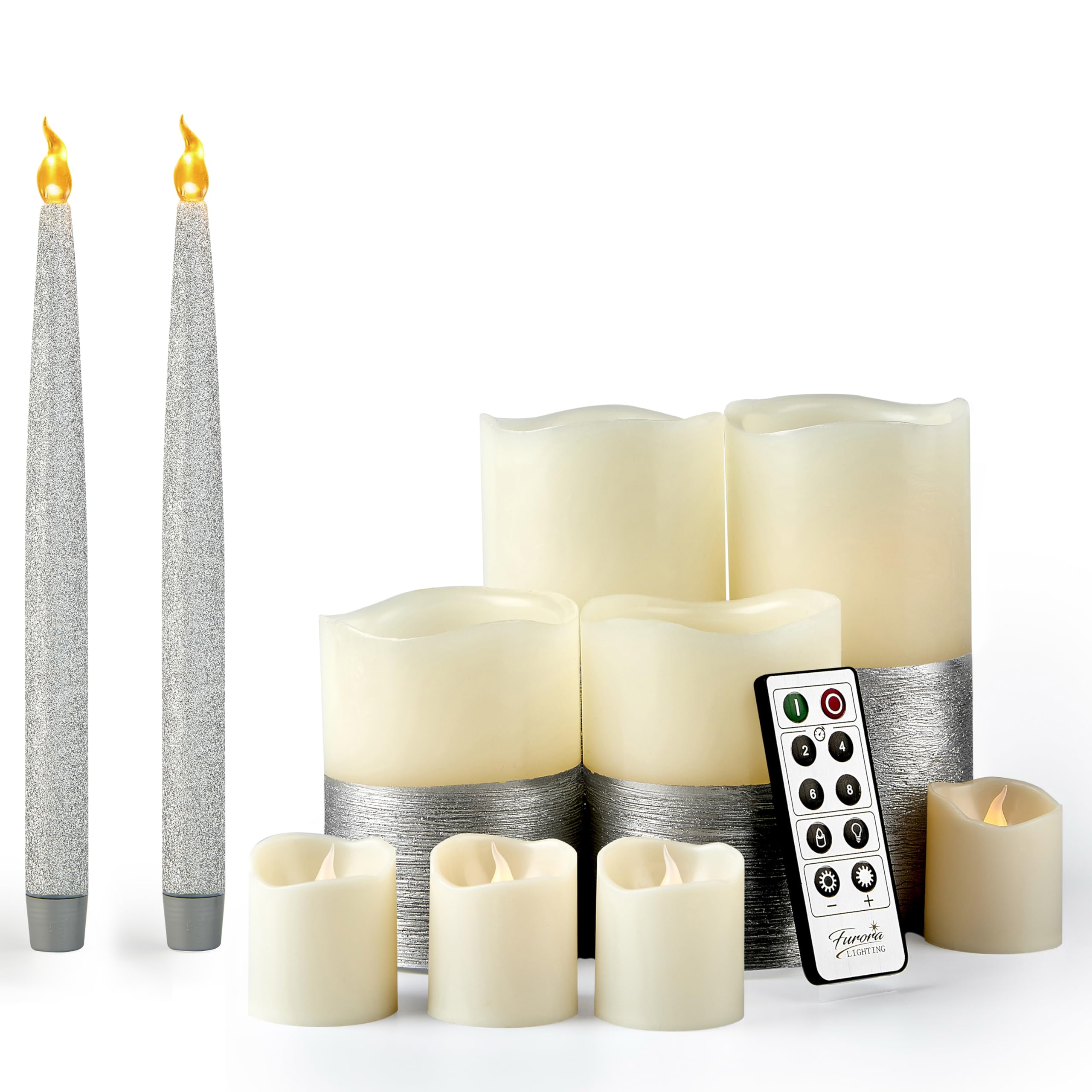 Flameless Candles with Remote & Timer - Silver Battery Operated for Christmas Decor