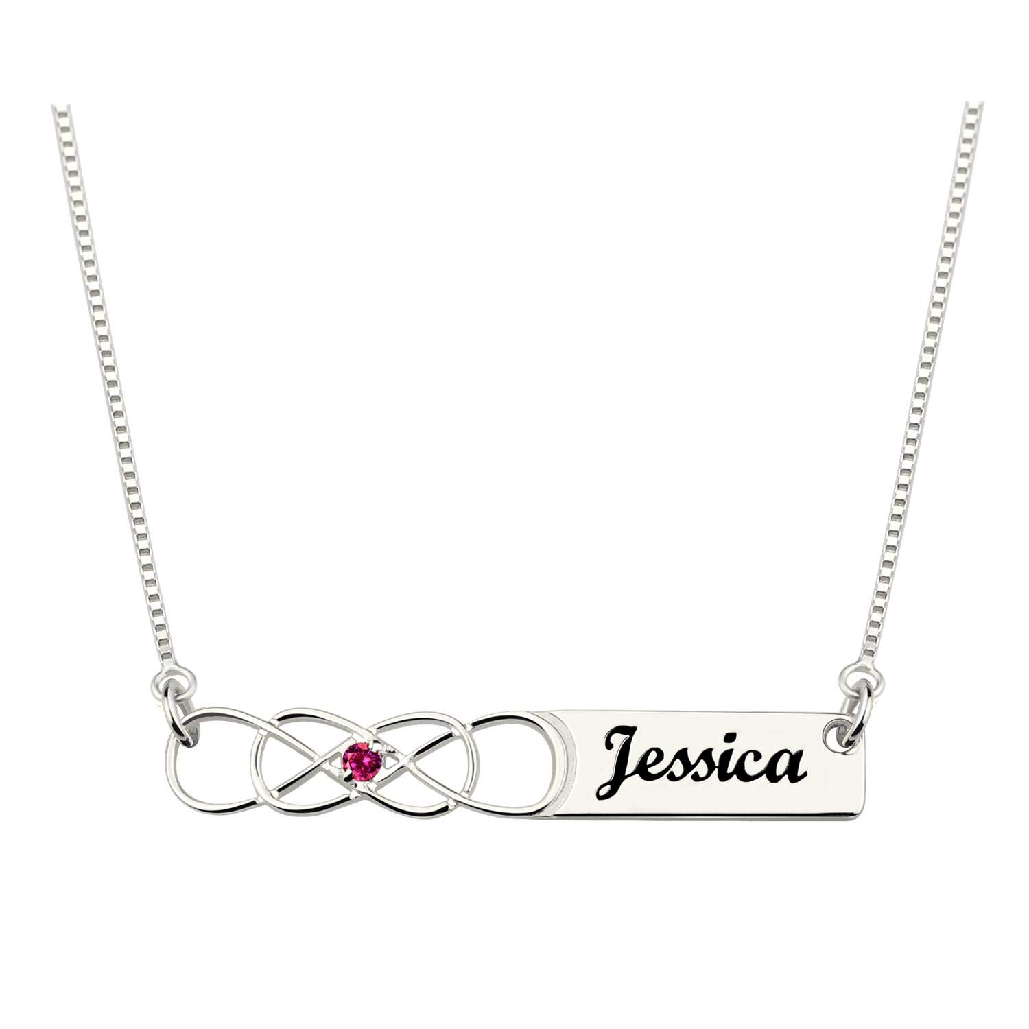 Personalized Name Necklace for Women - Double Infinity Bar Pendant with Birthstone, Custom Engraved Jewelry, Unique Gift for Mom, Wife, Girlfriend | Birthday, Anniversary, Valentine's Day Present