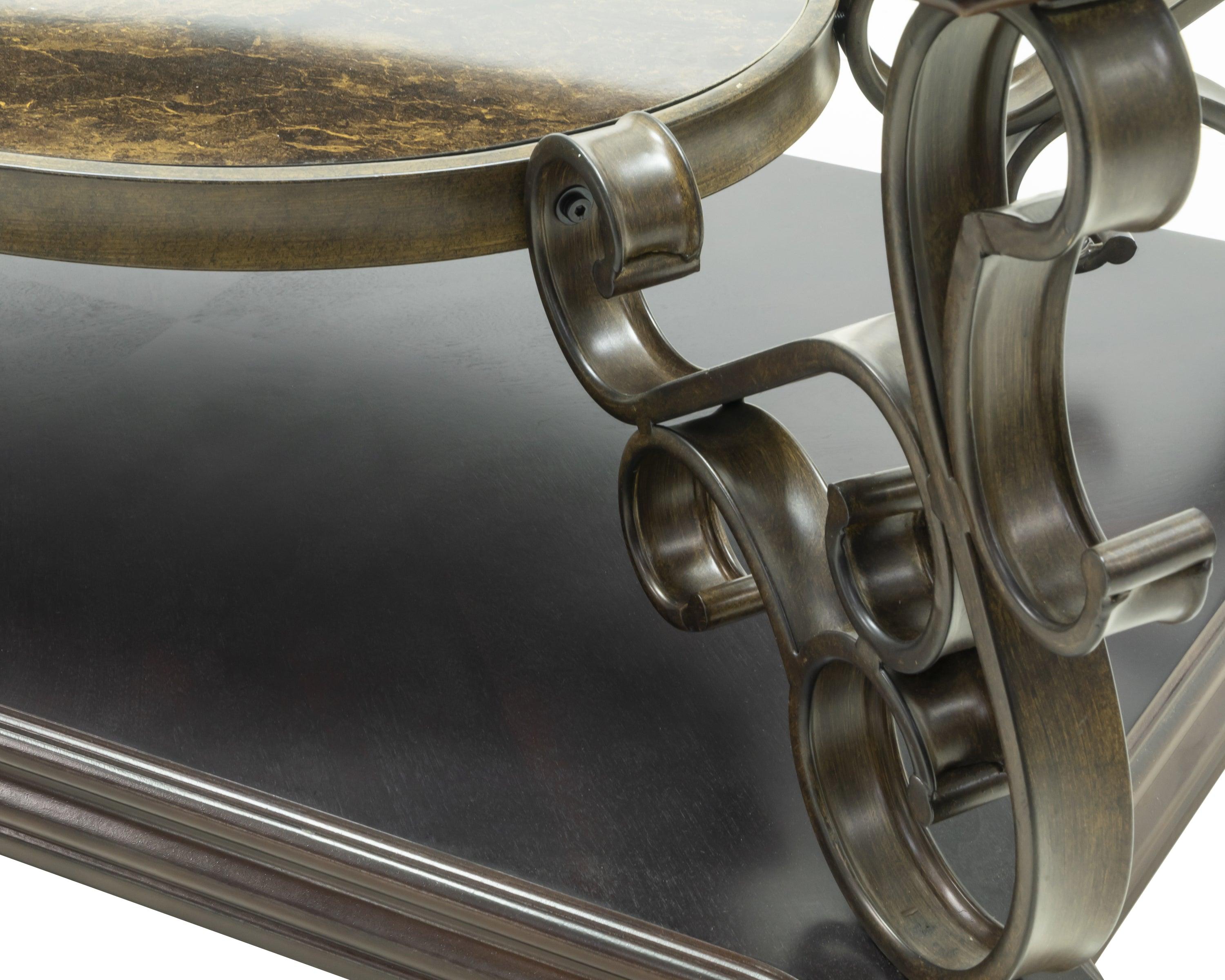 Modern Cocktail Table with Glass Top & MDF Marble-Pattern Shelf - Powder Coated Metal Legs (52