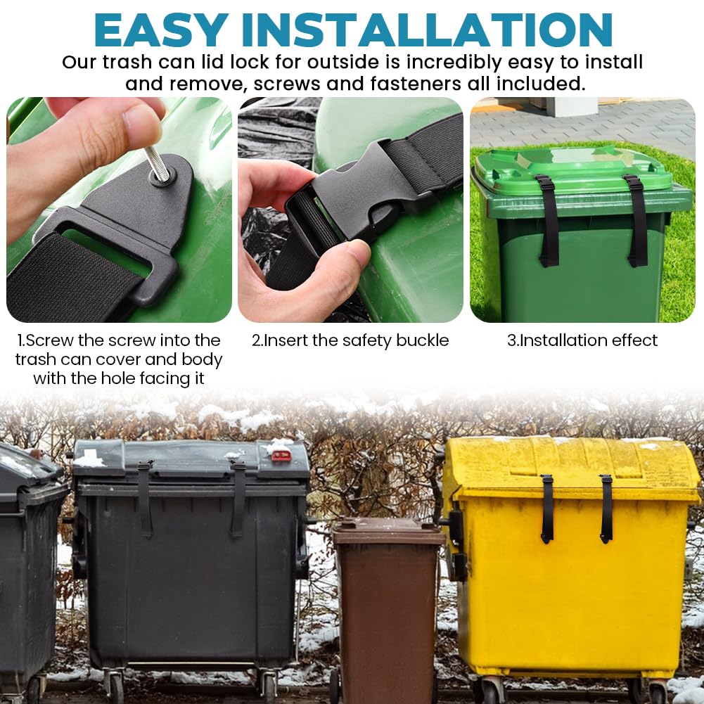 2 Pack Universal Wheelie Trash Can Lock - Adjustable Garbage Bin Lid Lock for Outdoor Use, Secures Bins Against Animals Like Squirrels, Dogs & Bears - Perfect for Home, Camping & Backyard Waste Management
