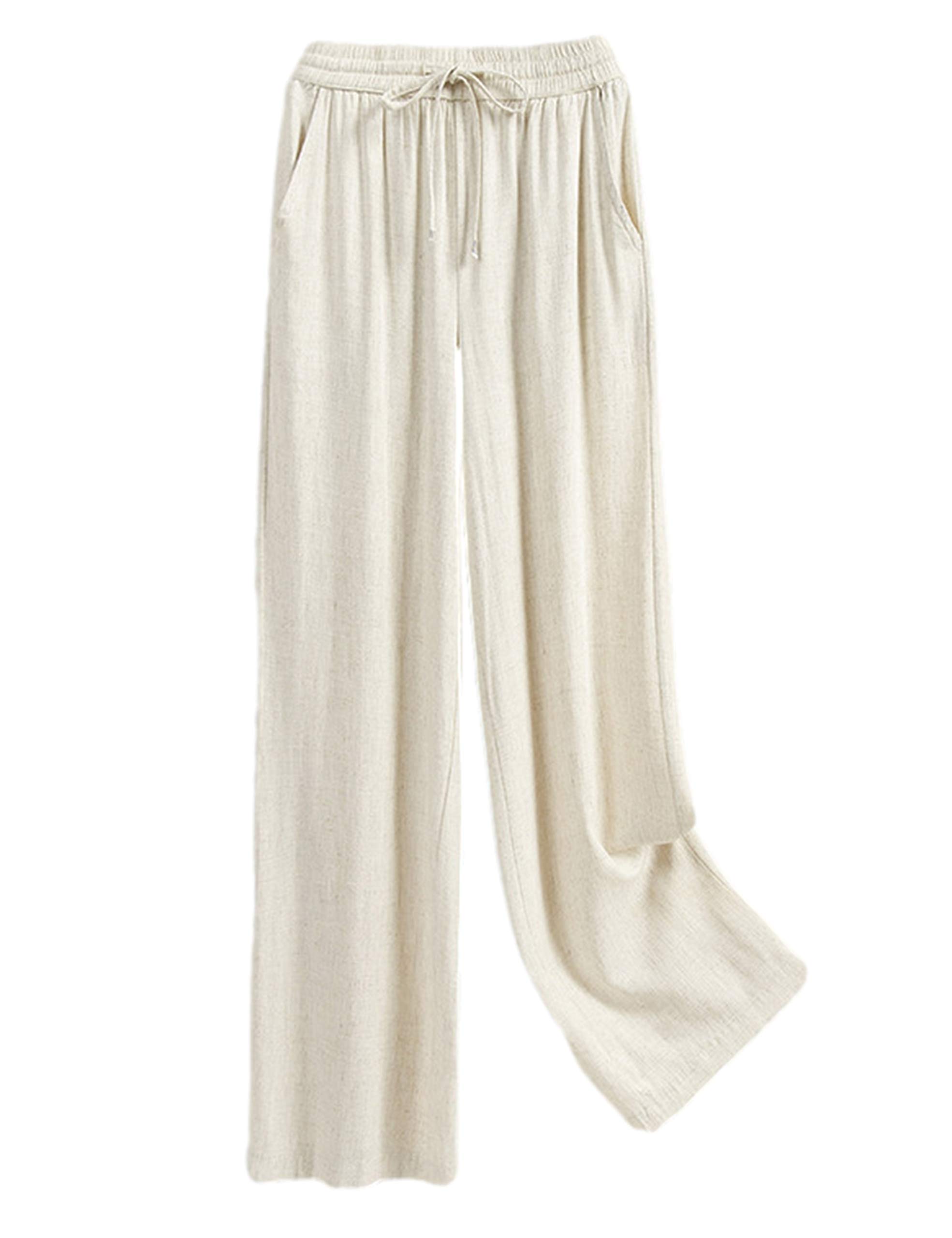 Yimoon Women's Cotton Linen Wide Leg Pants - Casual Drawstring Loose Trousers for Summer | Comfortable High Waist Palazzo Pants for Travel, Yoga & Beach
