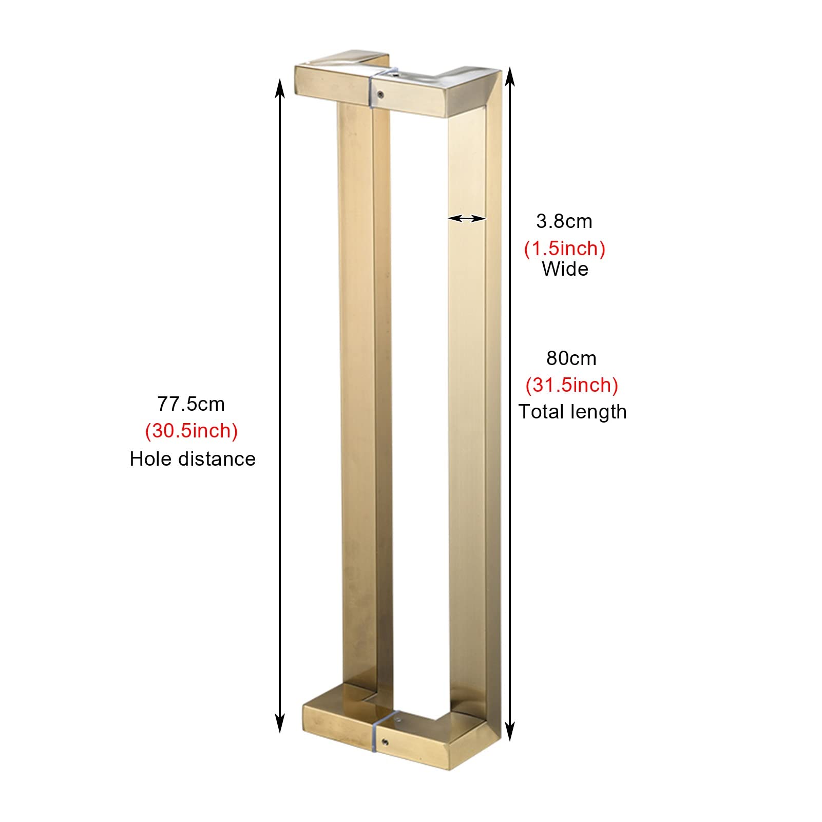 Double Sided H-Shaped Sliding Door Handle - Gold Rectangle Entry Pull Bar for Wooden/Glass/Barn Doors (80cm/32inch) - Perfect for Home Office, Closet & Room Dividers