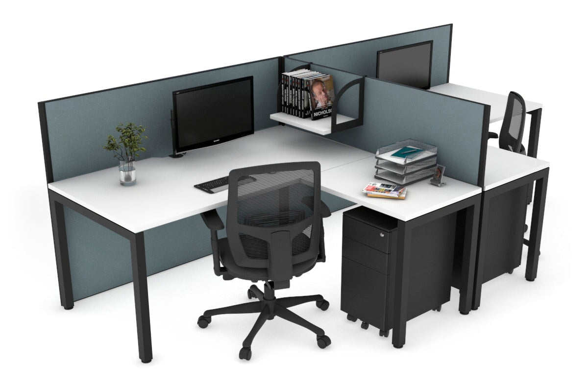 Quadro Square Legs 2-Person Corner Workstation - T-Shaped Office Desk (1800L x 1800W) with Cable Management Scallop - Perfect for Home Office, Coworking Spaces & Modern Workstations