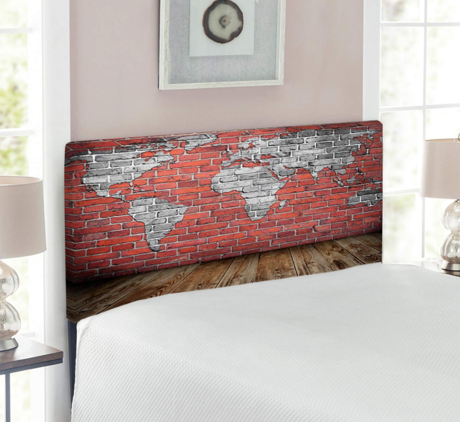 Ambesonne Vintage Grunge Map Upholstered Headboard - Twin Size Rustic Travel-Themed Bed Headboard with Memory Foam in Cinnamon Pale Grey | Perfect for Bohemian Bedroom Decor & Adventure-Themed Interiors
