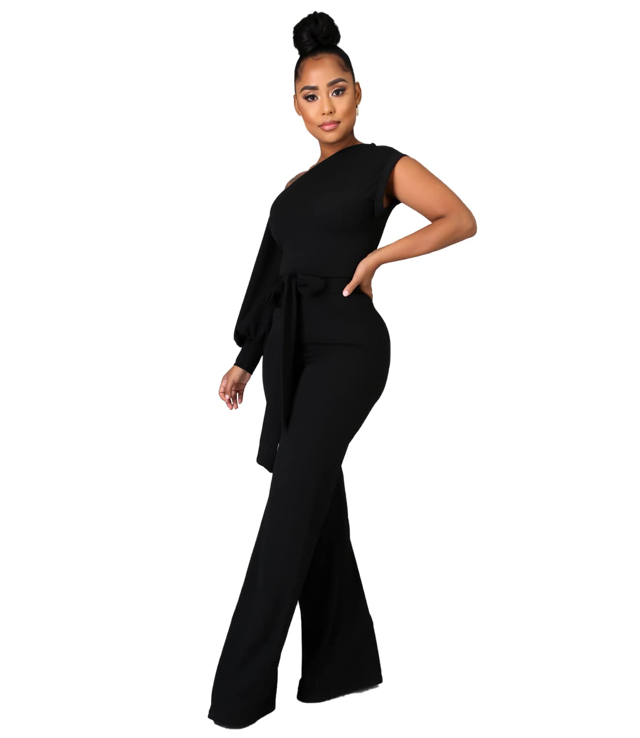 DeftSharp 2025 Women's Sexy Cocktail Party Romper - Back Zip Belt Long Jumpsuit for Clubwear, Casual Work & Night Out | Perfect for Parties, Dating & Office Wear