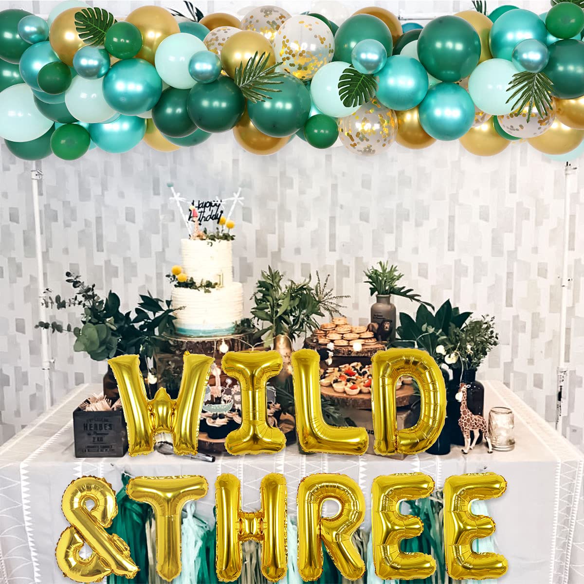 Jungle Safari 3rd Birthday Party Decorations for Boys - Wild Animal Theme Balloon Garland Arch Kit with Leaves | Perfect for 3 Year Old Birthday Party, Baby Shower & Jungle Themed Events