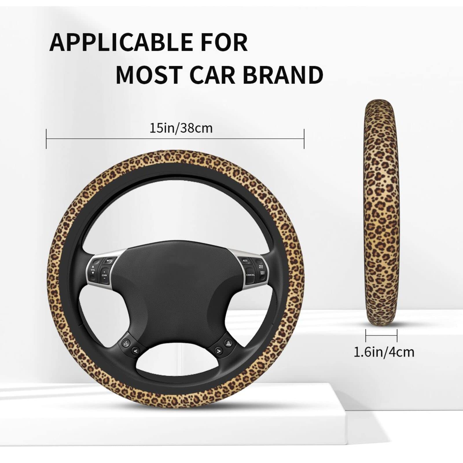Premium Leopard Print Steering Wheel Cover - Universal Fit 15 Inch for Cars, SUVs, Trucks & Vans - Soft Brown Cheetah Pattern Protector for Men & Women - Perfect for Road Trips & Daily Commuting