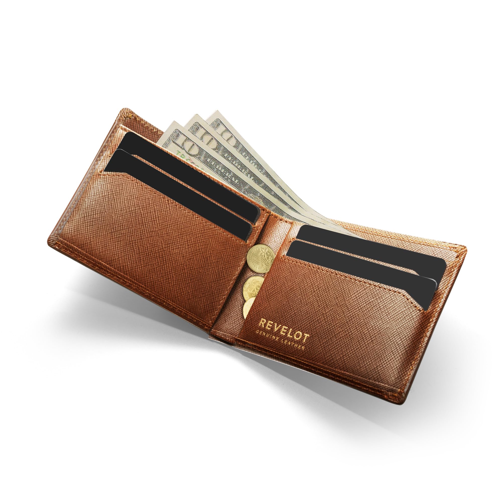 Classic Slim RFID Blocking Genuine Leather Wallet - Brown Saffiano W2 | Minimalist Front Pocket Wallet for Men | Perfect for Travel, Business & Everyday Carry