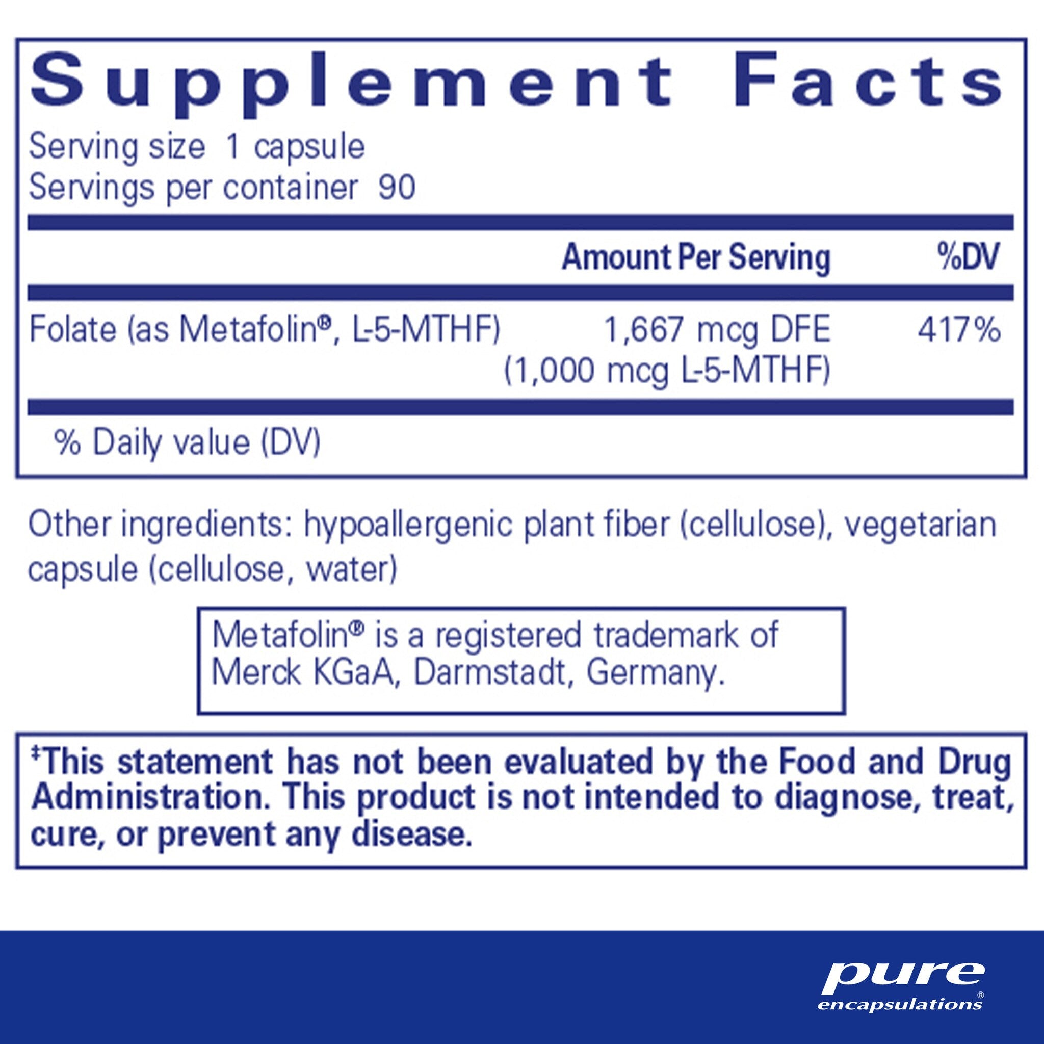 Pure Encapsulations Folate 1000mcg - High Potency Vitamin B9 Supplement for Energy & Heart Health - Supports Pregnancy, Metabolism & Cellular Function