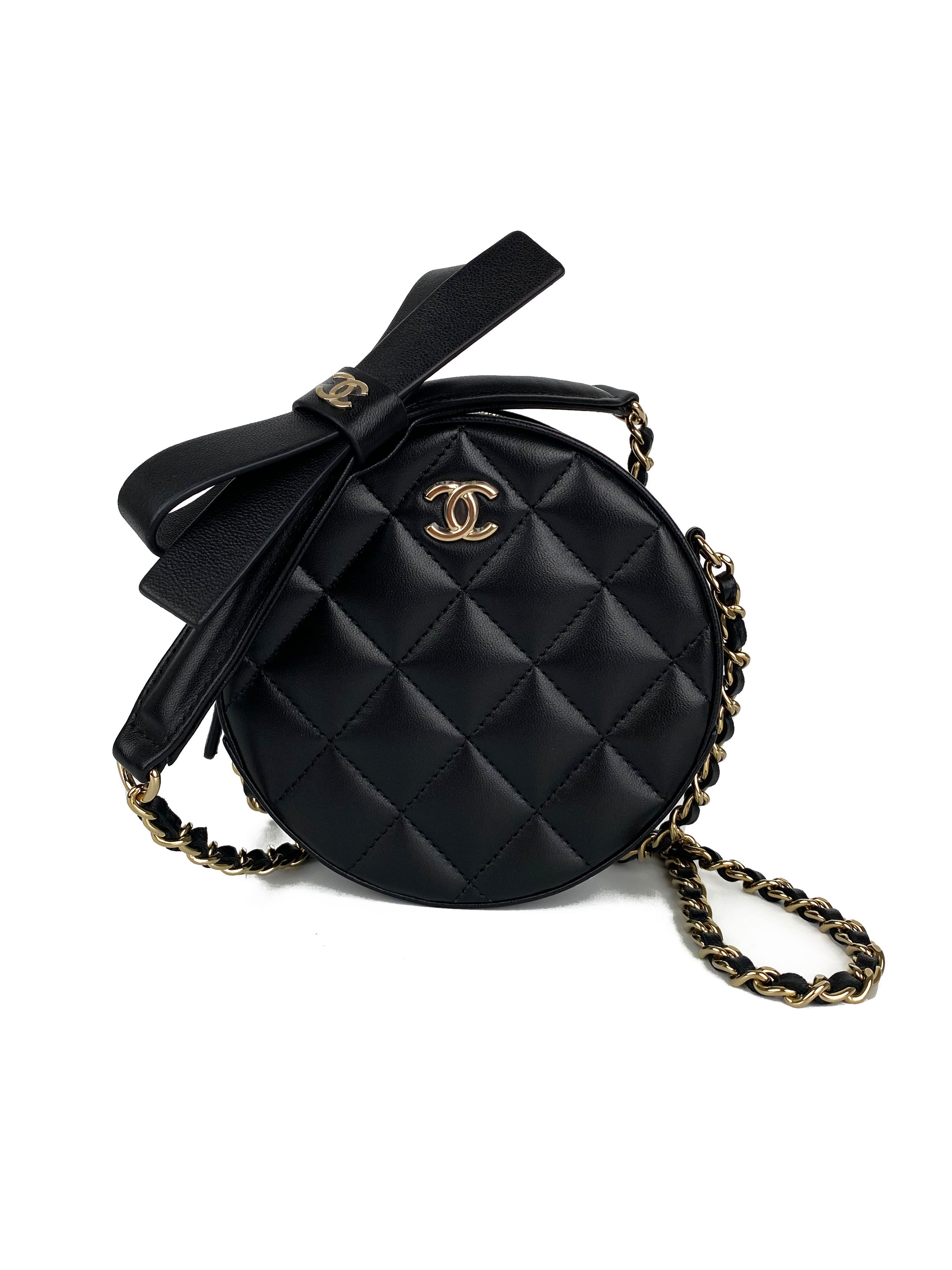 Chanel Black Leather Round Shoulder Bag with Bow - Elegant Women's Handbag for Work, Party & Evening Events | Luxury Designer Purse for Daily Use & Special Occasions