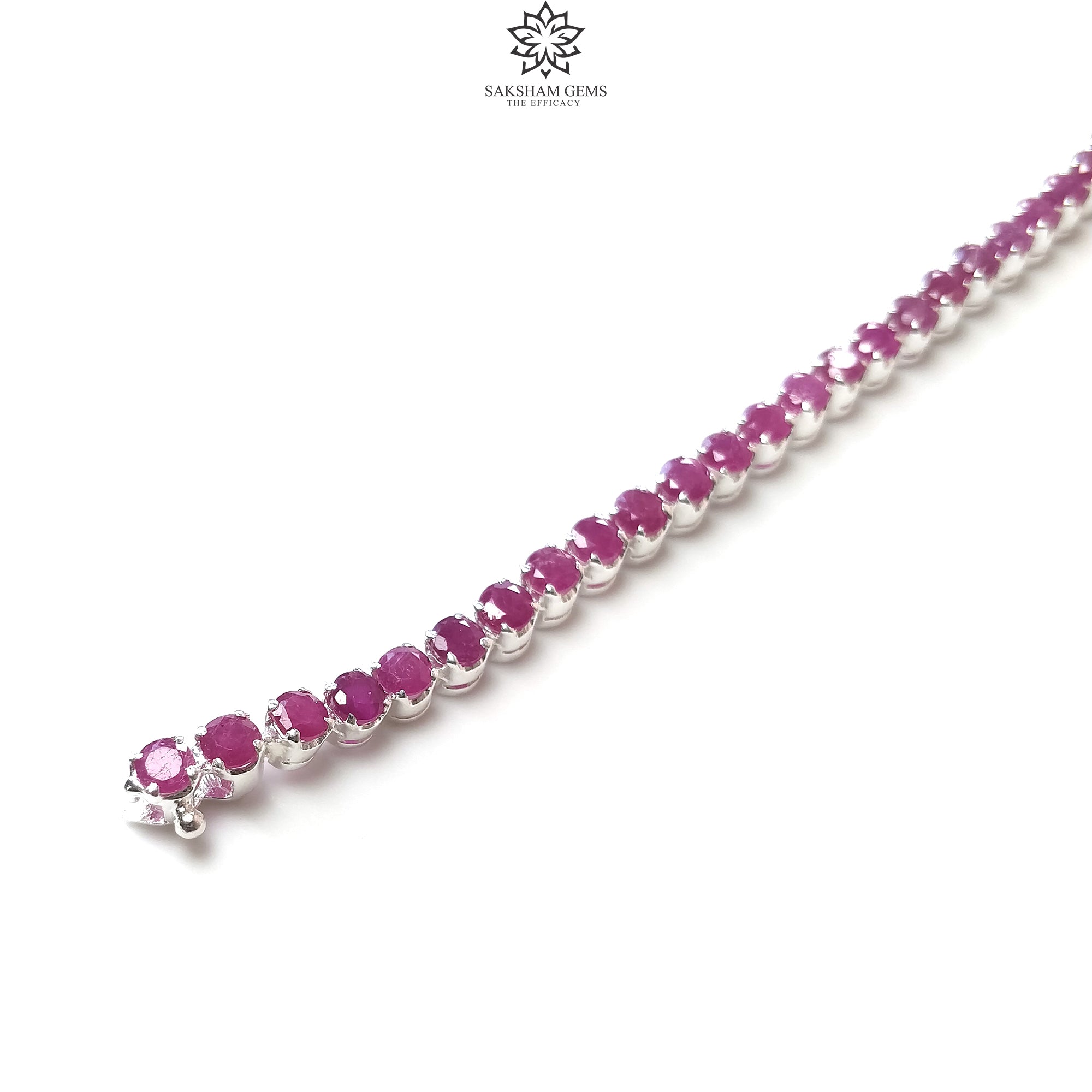 925 Sterling Silver Tennis Bracelet with Natural Glass-Filled Ruby Gemstones | 7.75
