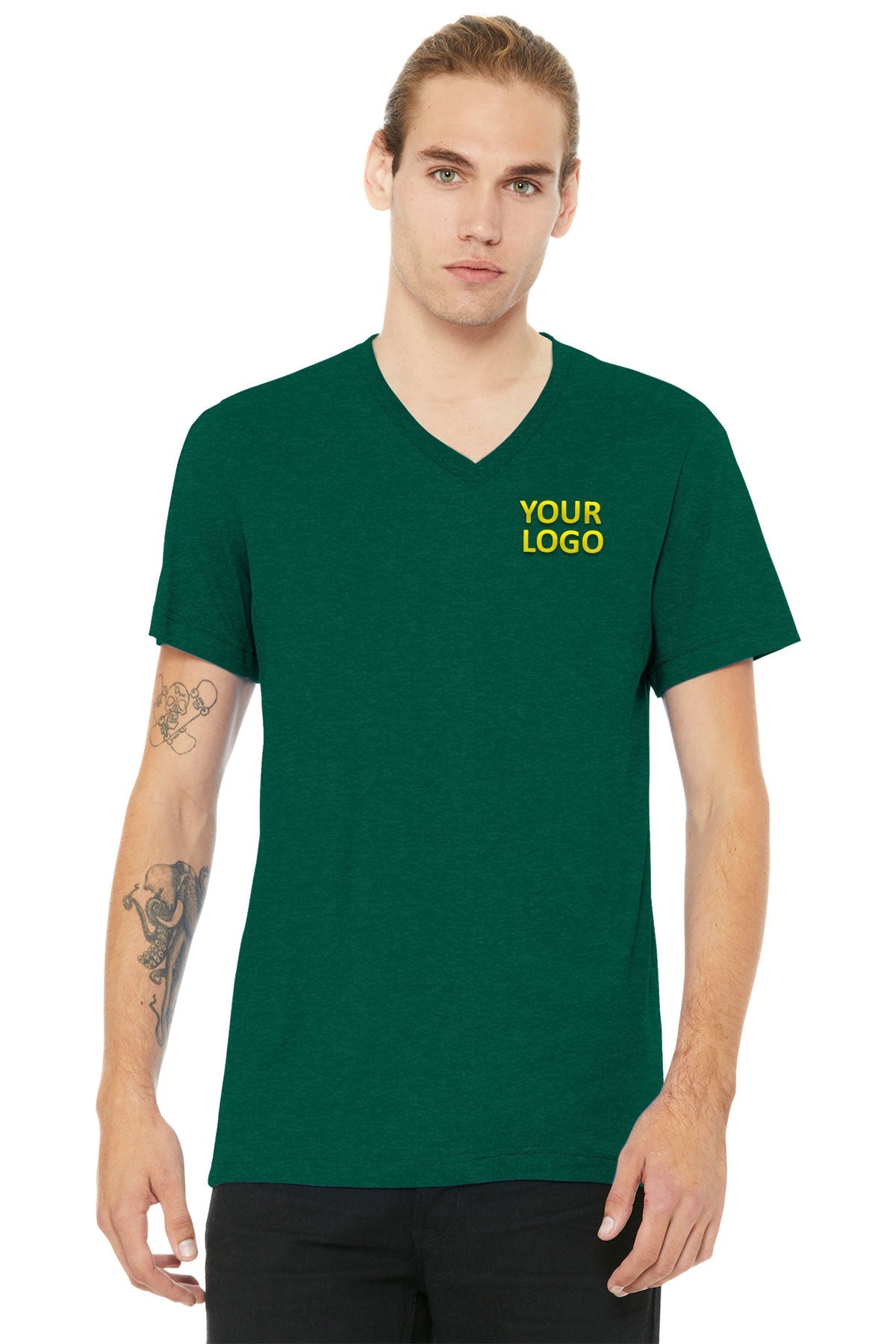 Bella Canvas Unisex Heather V-Neck T-Shirt | Soft Comfortable Cotton Blend | Heather Grass Green | Perfect for Casual Wear, Layering & Everyday Outfits
