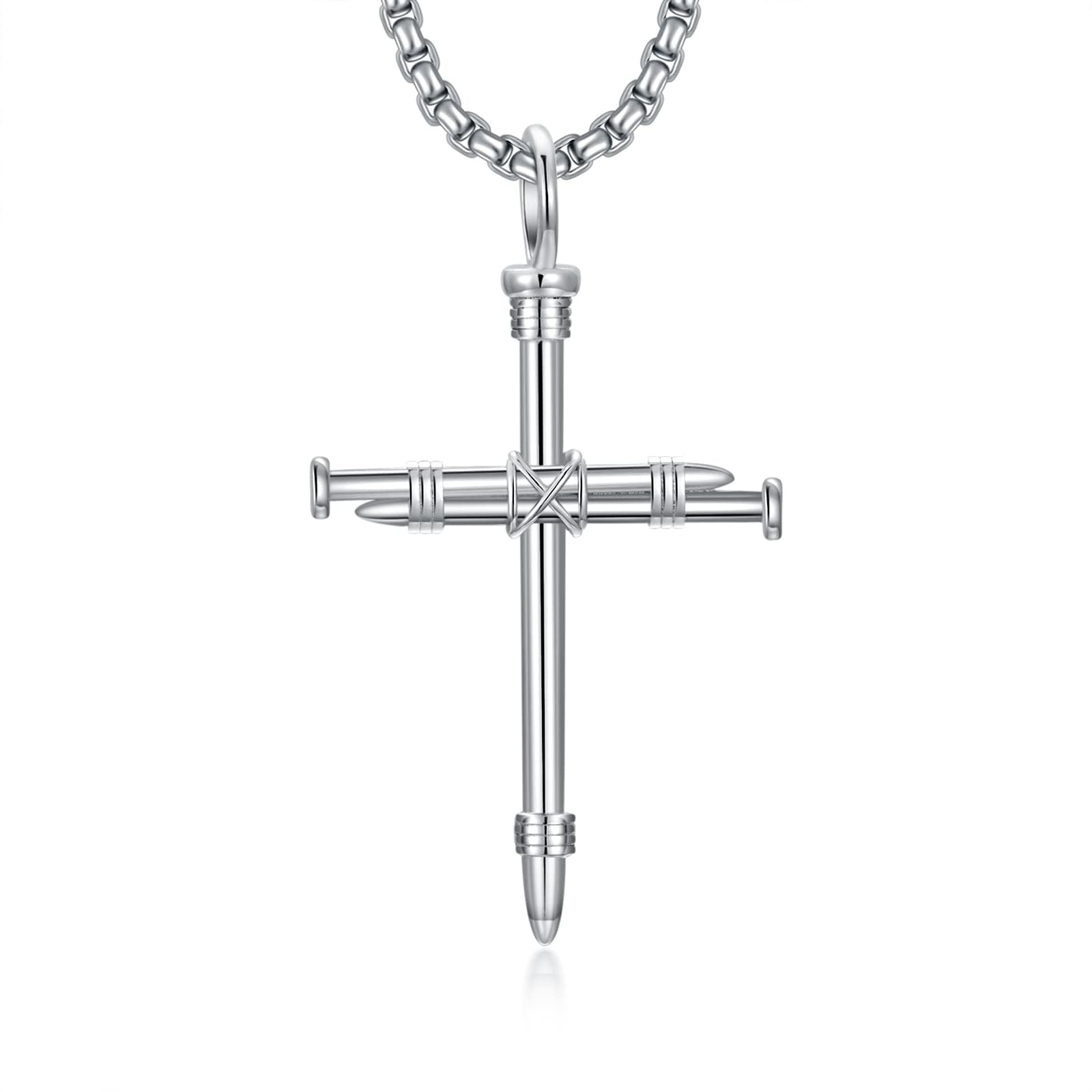 Sterling Silver Men's Cross Necklace with 22