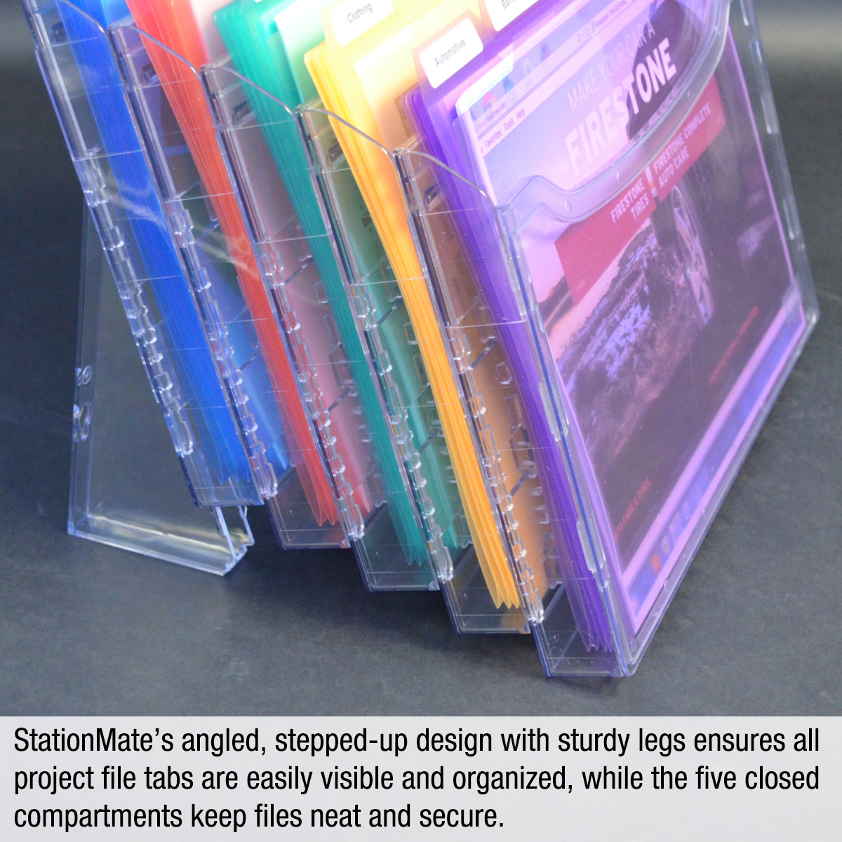 StationMate™ 5-Compartment Inclined Step-Up File Desktop Organizer with 25 PocketFile™ Project Folders - Perfect for Office, Home & School Organization