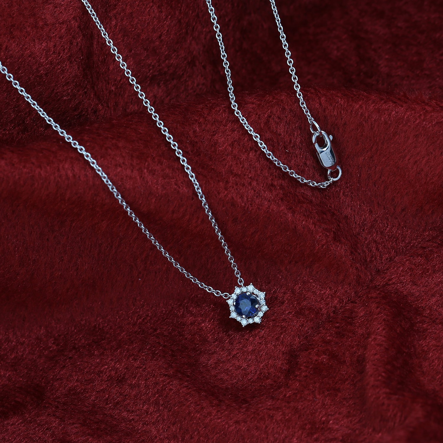 14K White Gold Blue Sapphire and Diamond Princess Cut Necklace – Elegant Jewelry for Weddings, Anniversaries & Special Occasions