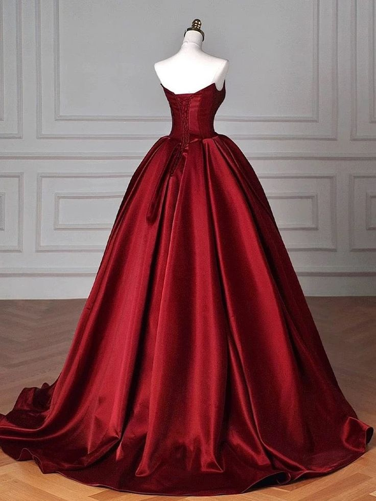 Elegant Strapless Burgundy Satin Ball Gown - Long Prom Dress for Birthday Party & Formal Events | Style J5671 | Perfect for Homecoming, Quinceañera & Special Occasions