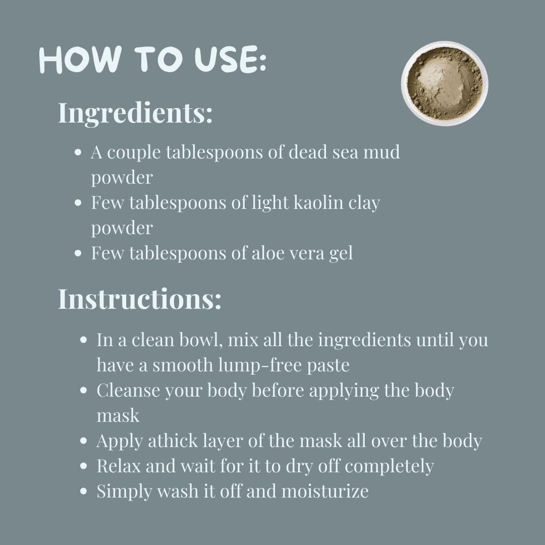 **Meesha Dead Sea Mud Powder - 3.5 oz (100g) | Natural Exfoliating, Detoxifying & Hydrating Clay for DIY Face & Body Masks | Spa & Skincare Treatment | 100% Pure for Glowing Skin - Perfect for Home Spa, Acne Care & Relaxation**