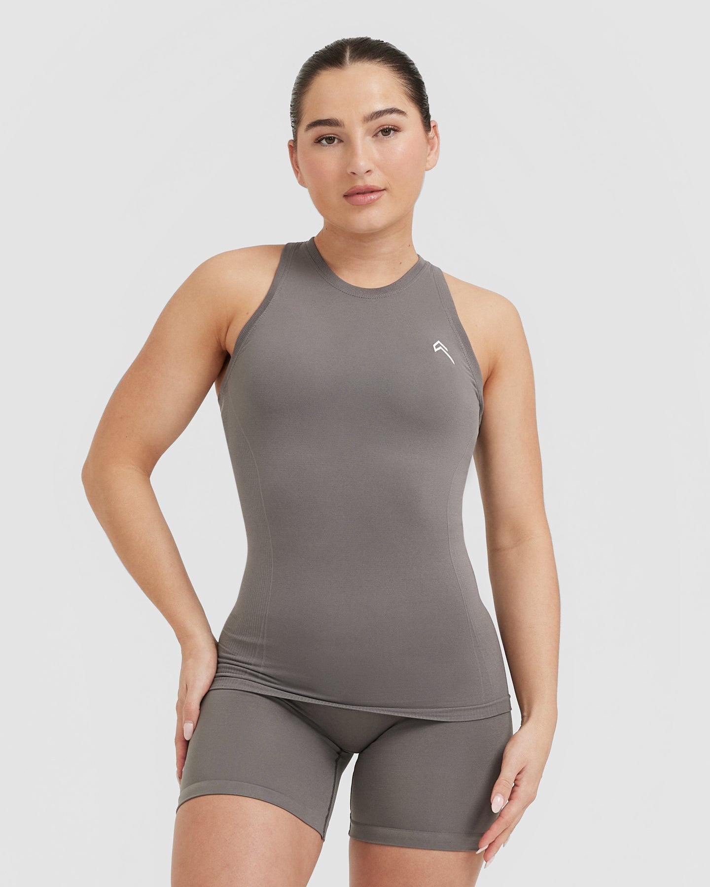 Seamless Fitted High Neck Vest for Women - Soft Stretch Comfortable Workout Top in Ash Grey | Perfect for Yoga, Gym & Casual Wear