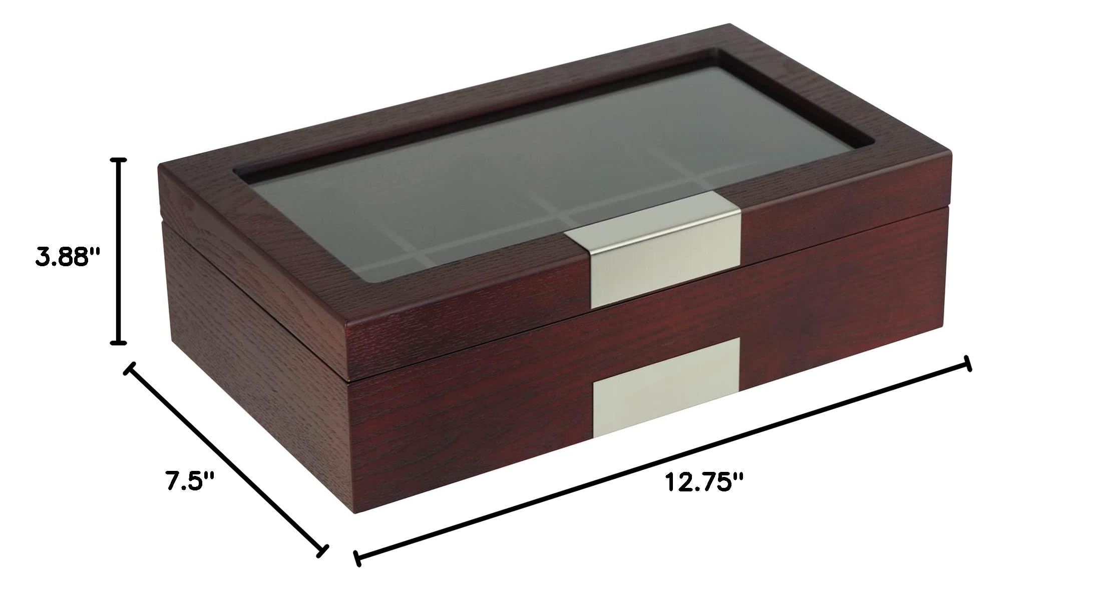 8-Compartment Cherry Wood Tea Storage Box - Organizer Chest for Gourmet Tea & Coffee with Glass Display Lid - Perfect for Kitchen Countertop, Pantry, or Tea Room Decor