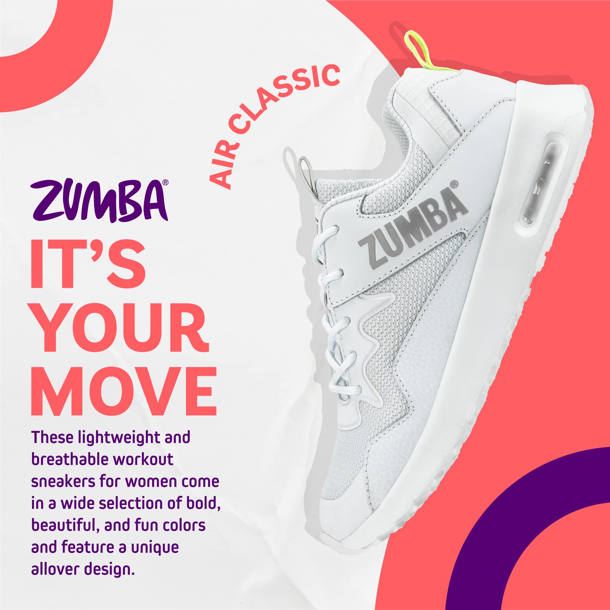 ZUMBA Women's Air Classic Sneakers - Non-Slip Low-Top Dance Shoes for Women | Comfortable & Lightweight for Zumba, Jazzercise & Fitness Classes