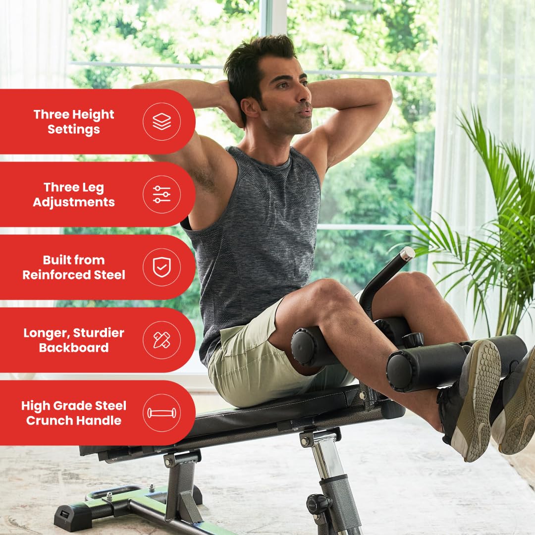 Finer Form Adjustable Semi-Commercial Sit-Up Bench for Core Workouts, Decline Bench Press & Ab Exercises - 4 Height Settings with Reverse Crunch Handle - Perfect for Home Gym, Weight Training & Fitness Enthusiasts