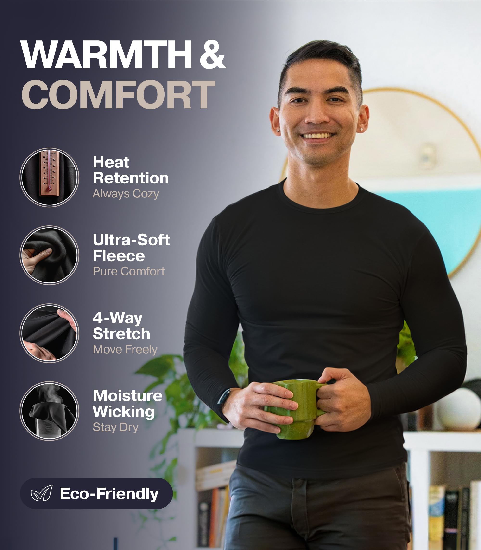 Thermajohn Men's Long Sleeve Thermal Compression Shirts - Base Layer for Cold Weather - Warm Workout & Outdoor Activities