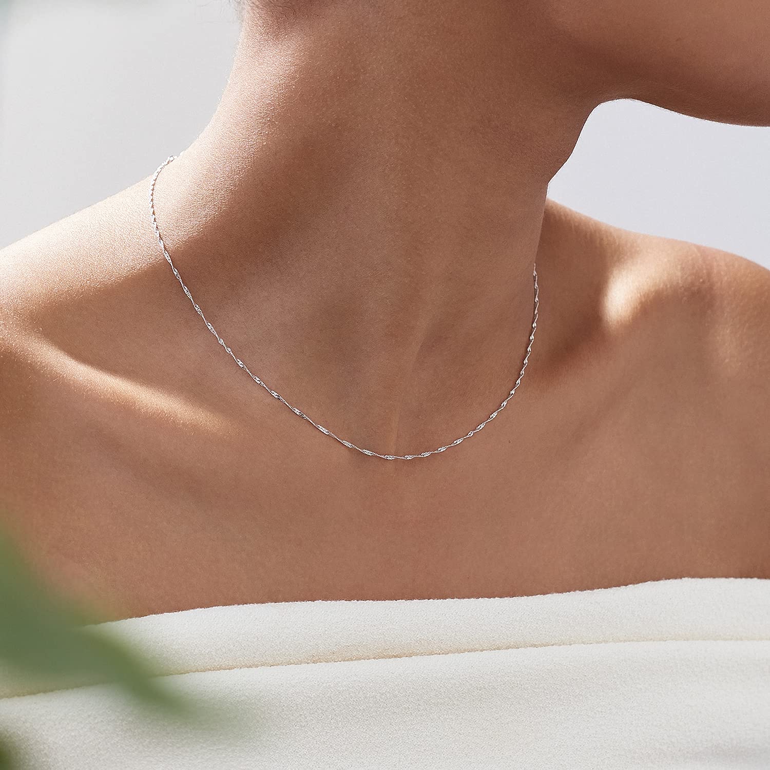 14k Solid Gold or White Gold Twist Chain Necklace - Dainty Minimalist Jewelry for Women | Perfect Birthday Gift for Her, Anniversary Present, Everyday Elegant Accessory