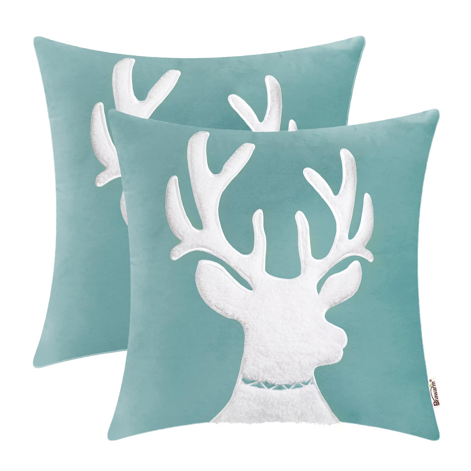 BRAWARM Christmas Pillow Cover 20x20 Inches - Teal Reindeer Embroidered Velvet Throw Pillow Case for Couch, Bed, Sofa - Cozy Holiday Home Decor for Living Room, Bedroom & Christmas Party Decoration