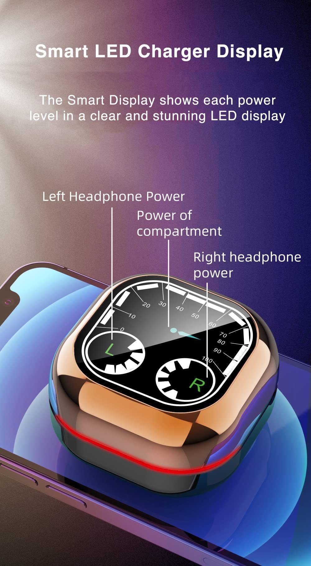 Acuvar Wireless Bluetooth 5.1 Earbuds with Microphone - IPX4 Waterproof In-Ear Headphones, Rechargeable Micro USB, Smart LED RGB Case for Android & iOS Smartphones (Rose Gold) - Perfect for Workouts, Commuting & Travel