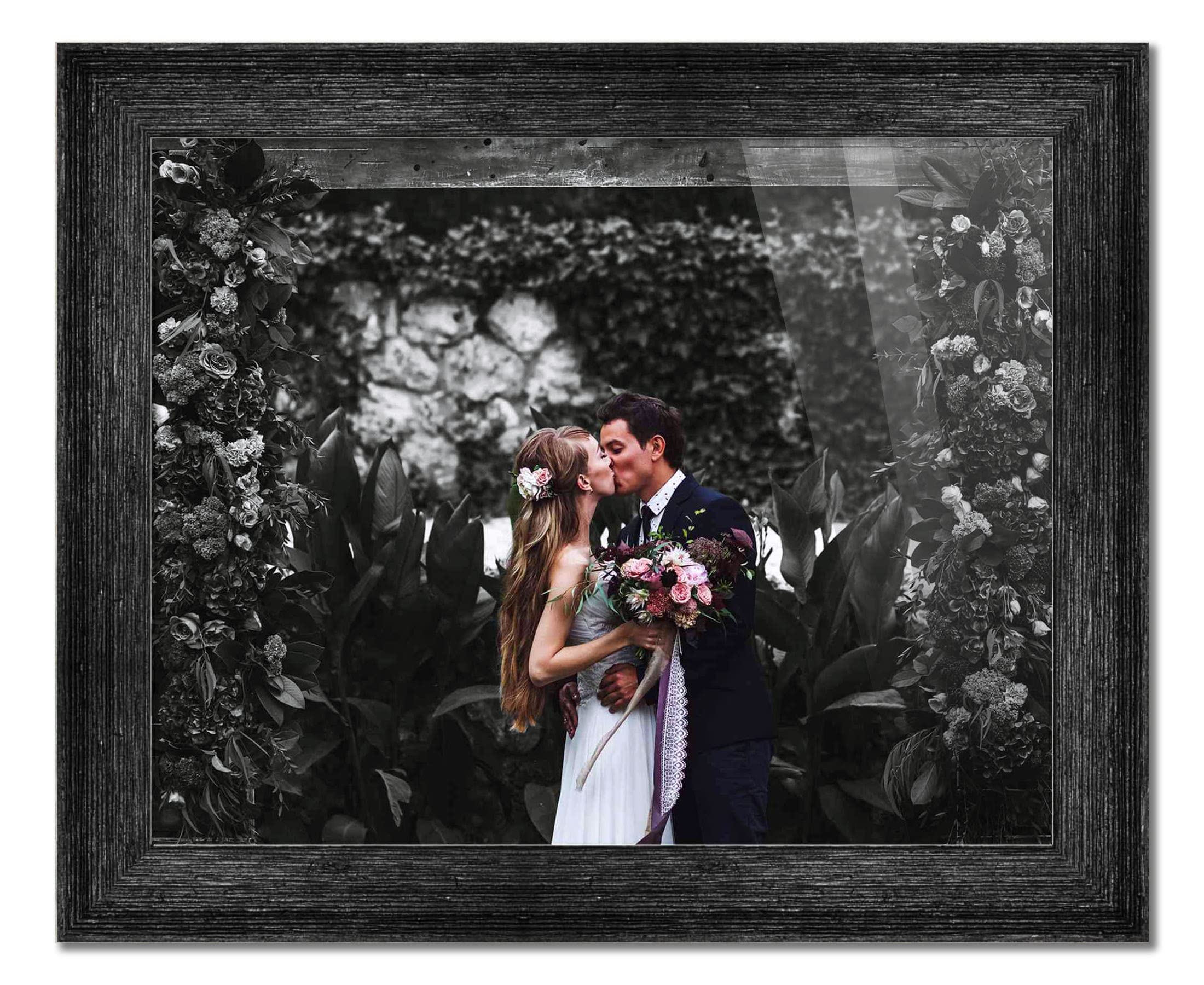 38x32 Black Barnwood Picture Frame - Modern Wooden Photo Frame with UV Acrylic Shatter Guard & Acid-Free Backing - Perfect for Family Photos, Wall Decor, Living Room, Bedroom, Office Display