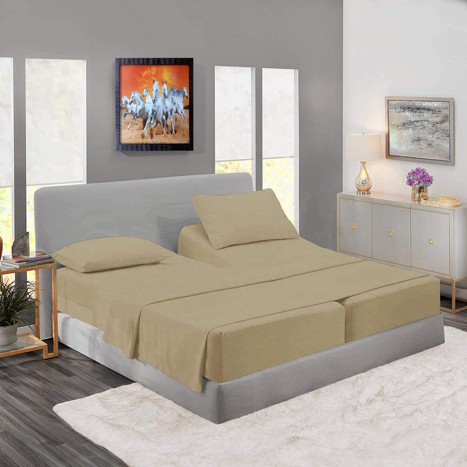 Split California King Sheets Set - 5 Piece Adjustable Bed Sheets, Taupe Solid Cotton, Fits 12-15 Inch Deep Mattress | Perfect for Adjustable Beds, Guest Rooms & Master Bedrooms