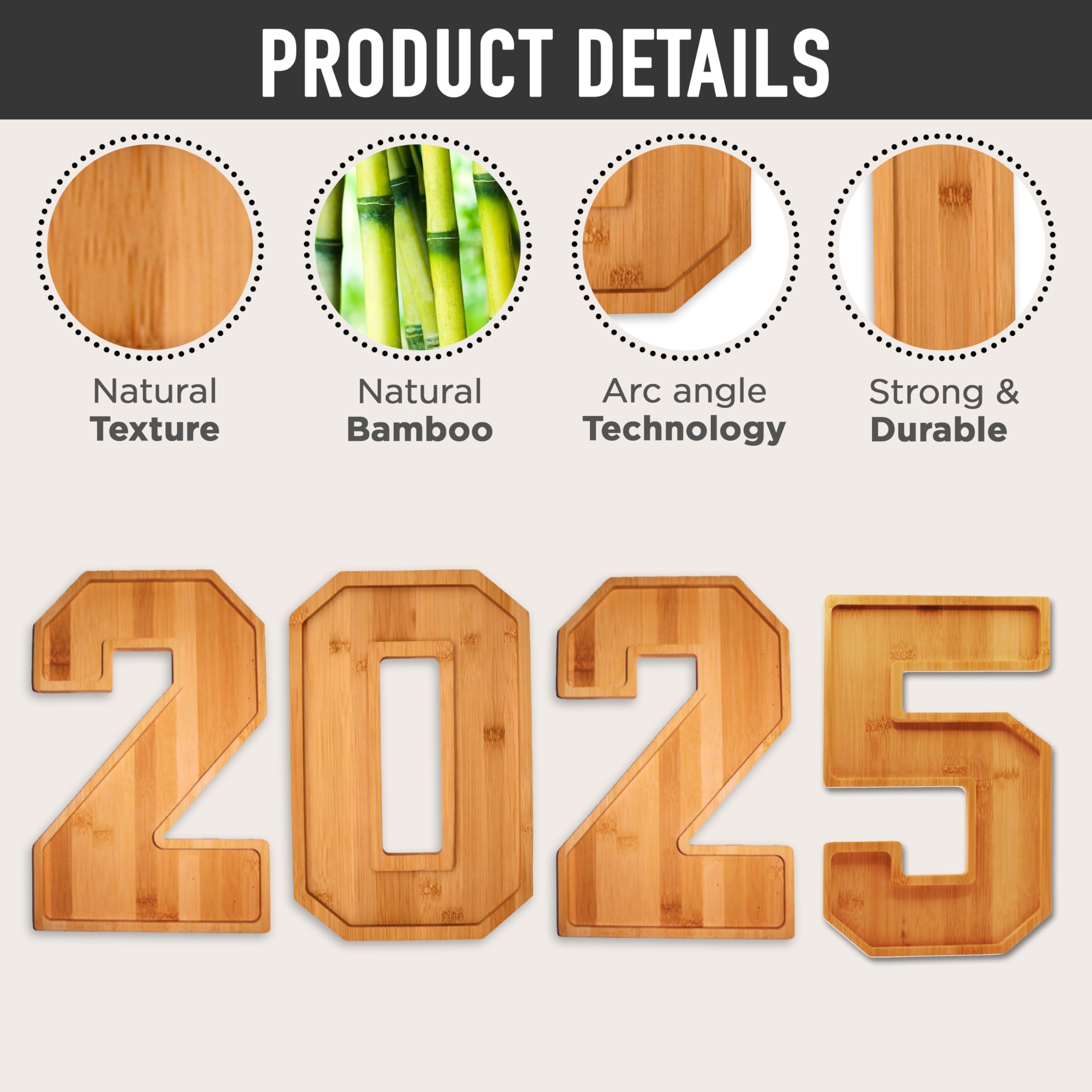 2025 Charcuterie Board with Numbers - Bamboo Cheese Tray for New Year's Party Decorations | Fillable Food Serving Platter for NYE Celebrations, Charcuterie Box & Appetizer Display