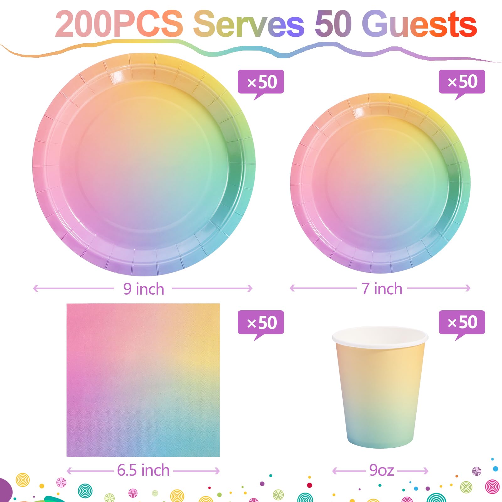 Rainbow Birthday Party Decorations for Girls - 50-Pack Pastel Rainbow Paper Plates & Napkins Set - Easter, Baby Shower & Birthday Party Supplies - Ideal for Kids, Teens & Themed Celebrations