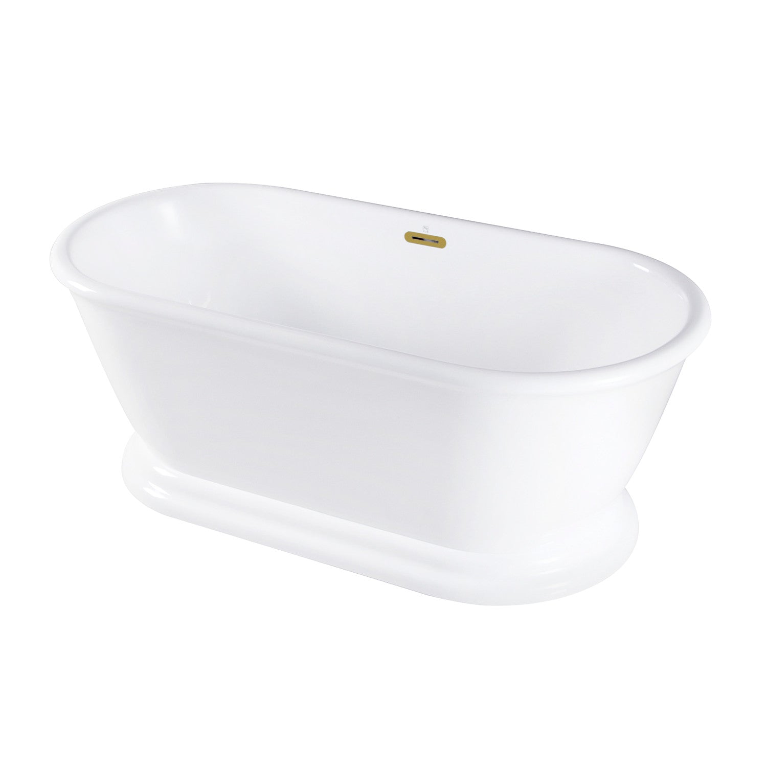 Aqua Eden 60 Inch Acrylic Oval Double-Ended Freestanding Bathtub - Glossy White with Brushed Brass Pedestal Base (No Faucet Holes) | Luxury Soaking Tub for Spa-Like Bathroom Retreat, Master Bathroom Upgrade
