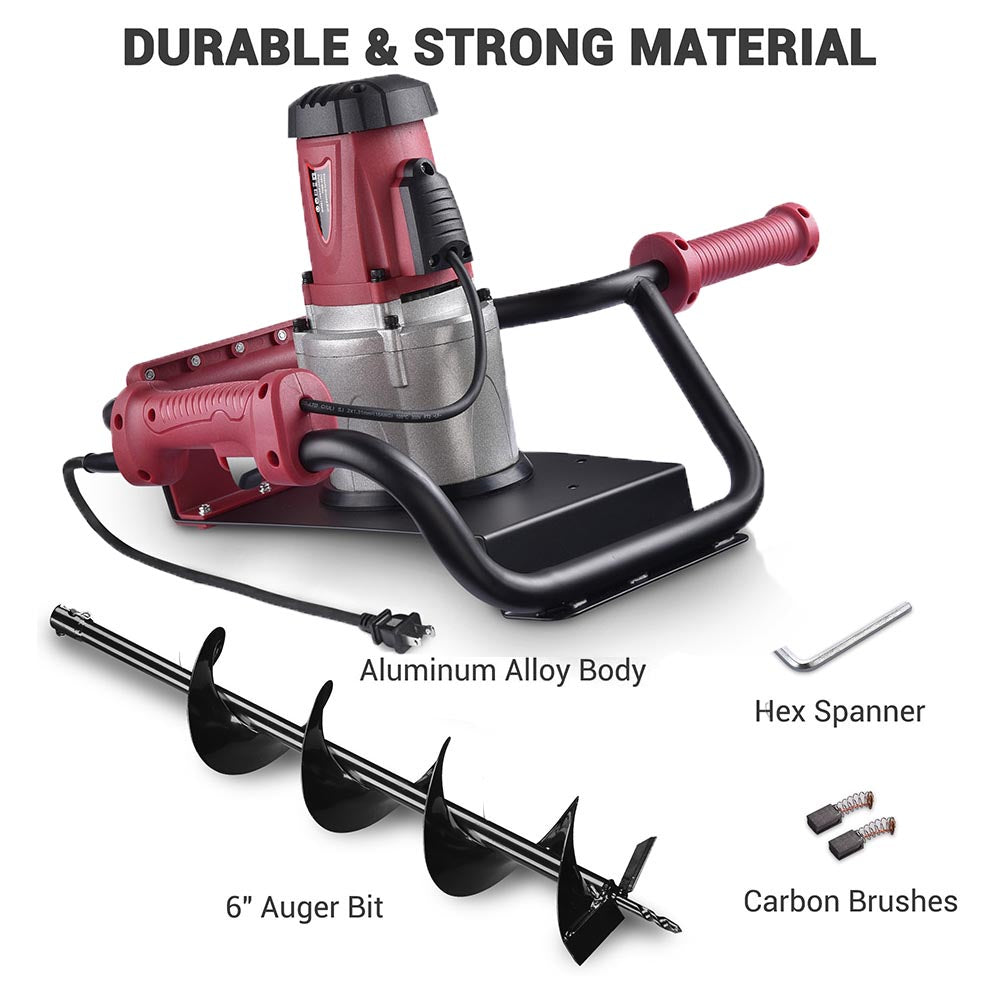 1500W Electric Post Hole Digger with 6-Inch Earth Auger Bit - Powerful Fence Post Installer for Landscaping, Gardening & Farm Use