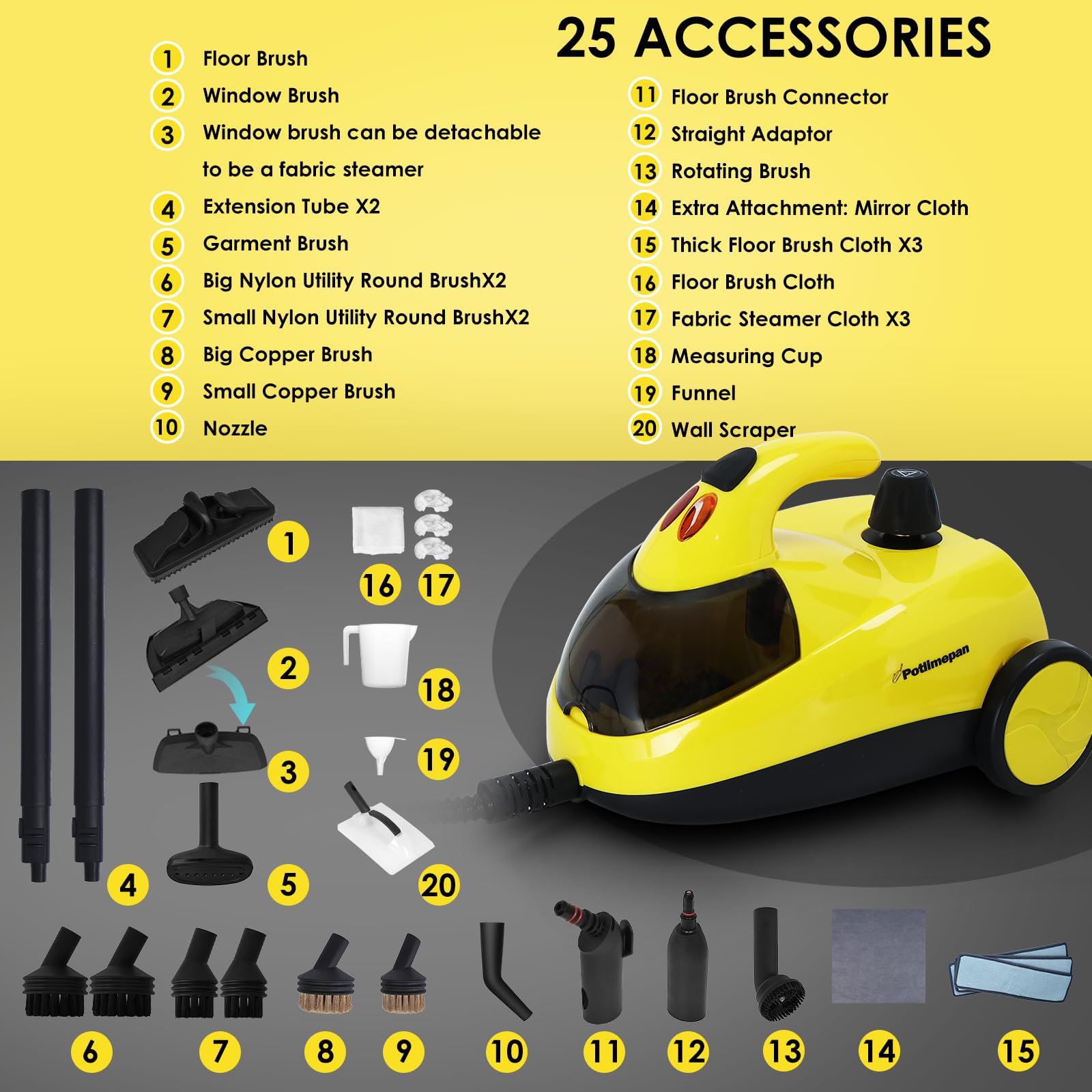1500W High-Power Steam Cleaner with 5 Attachments - Portable Deep Cleaner for Home Floors, Upholstery, Tile & Grout - Onboard Storage (Model WJ528) - Perfect for Kitchen, Bathroom & Car Detailing