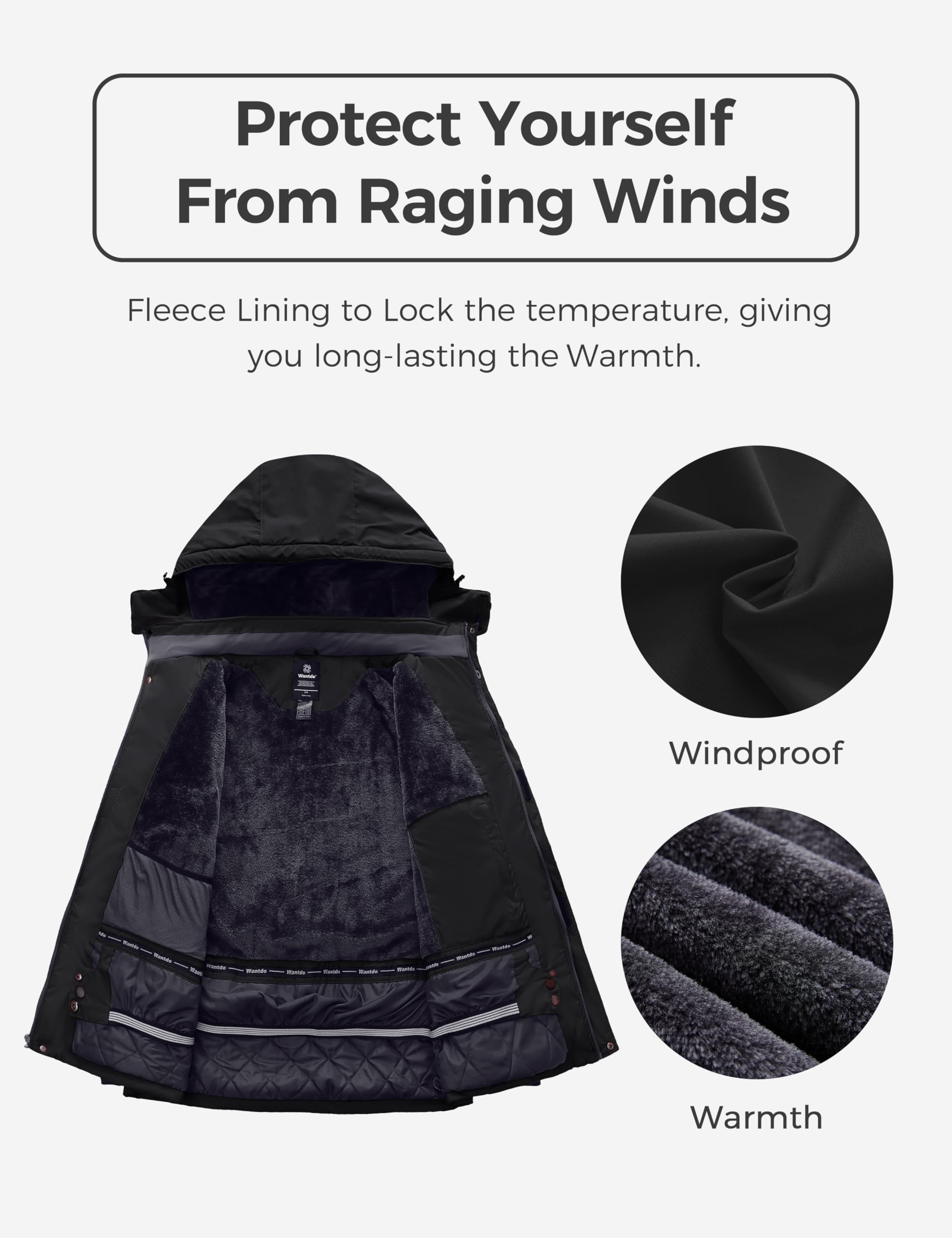 Wantdo Men's Plus Size Waterproof Ski Jacket - Big & Tall Winter Coat with Hood, Windproof Snow Jacket for Skiing, Snowboarding & Outdoor Activities