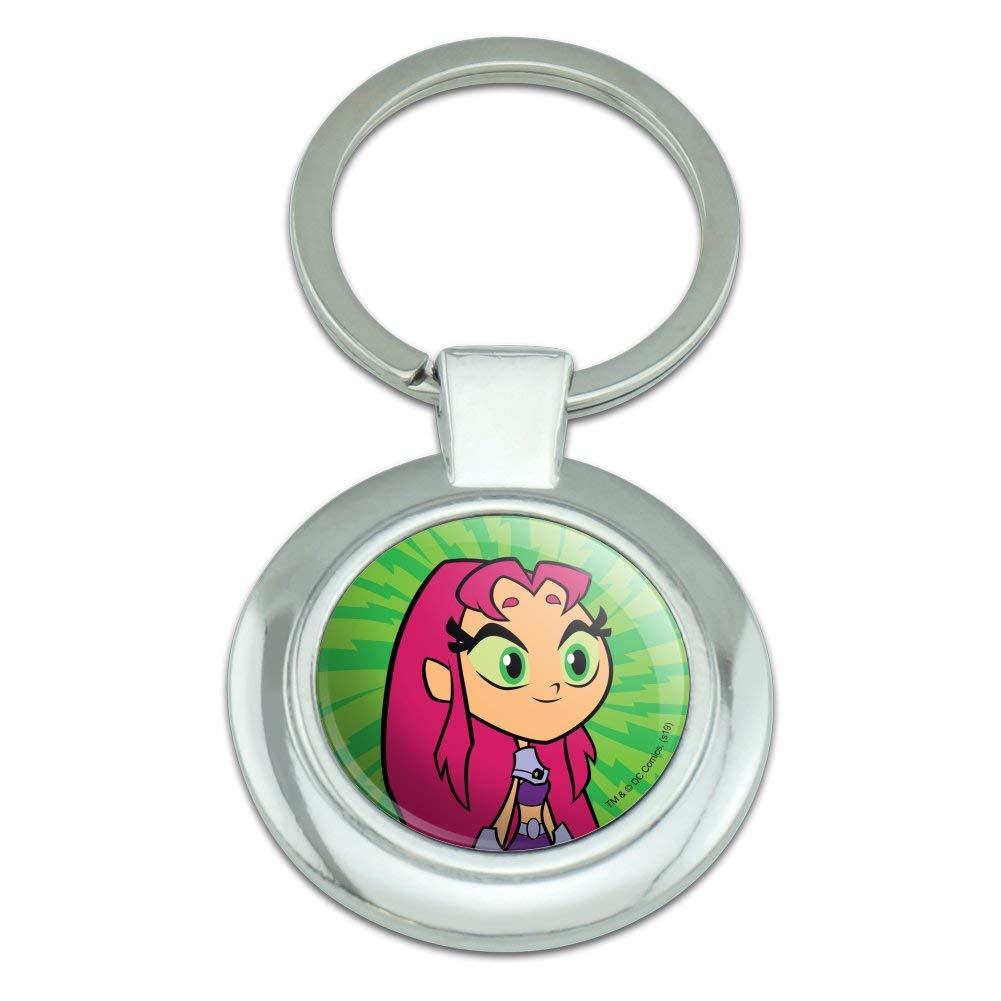 Teen Titans Go! Starfire Keychain - Round Chrome Plated Metal Key Ring - Perfect for Backpacks, Gifts & Superhero Fans