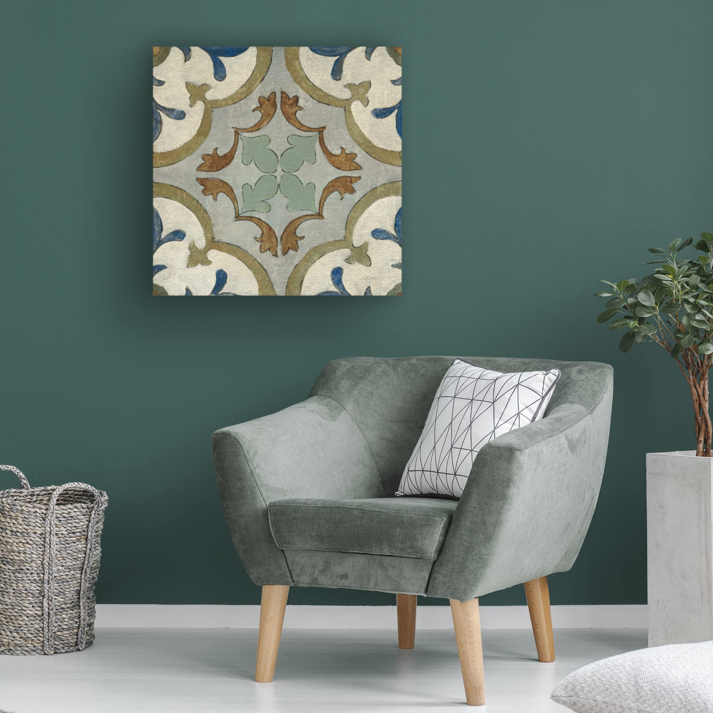 Silvia Vassileva 'Old World Tile VIII' Canvas Wall Art - 35x35 Inches Handmade Home Decor for Living Room, Bedroom & Office