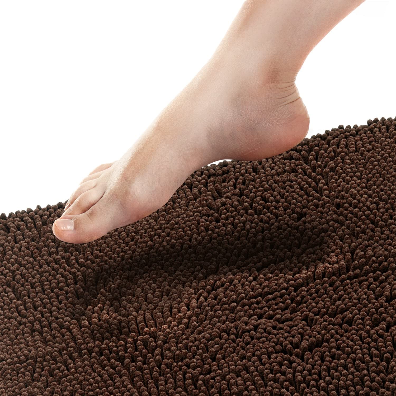 Premium Tafts Bathroom Rugs - Extra Thick Memory Foam Bath Mat with Ultra Soft Chenille Microfiber, Super Absorbent & Machine Washable Non-Slip Shaggy Bathroom Mat (27x47 Inches, Mocha Brown) - Perfect for Bathroom, Shower & Vanity Areas