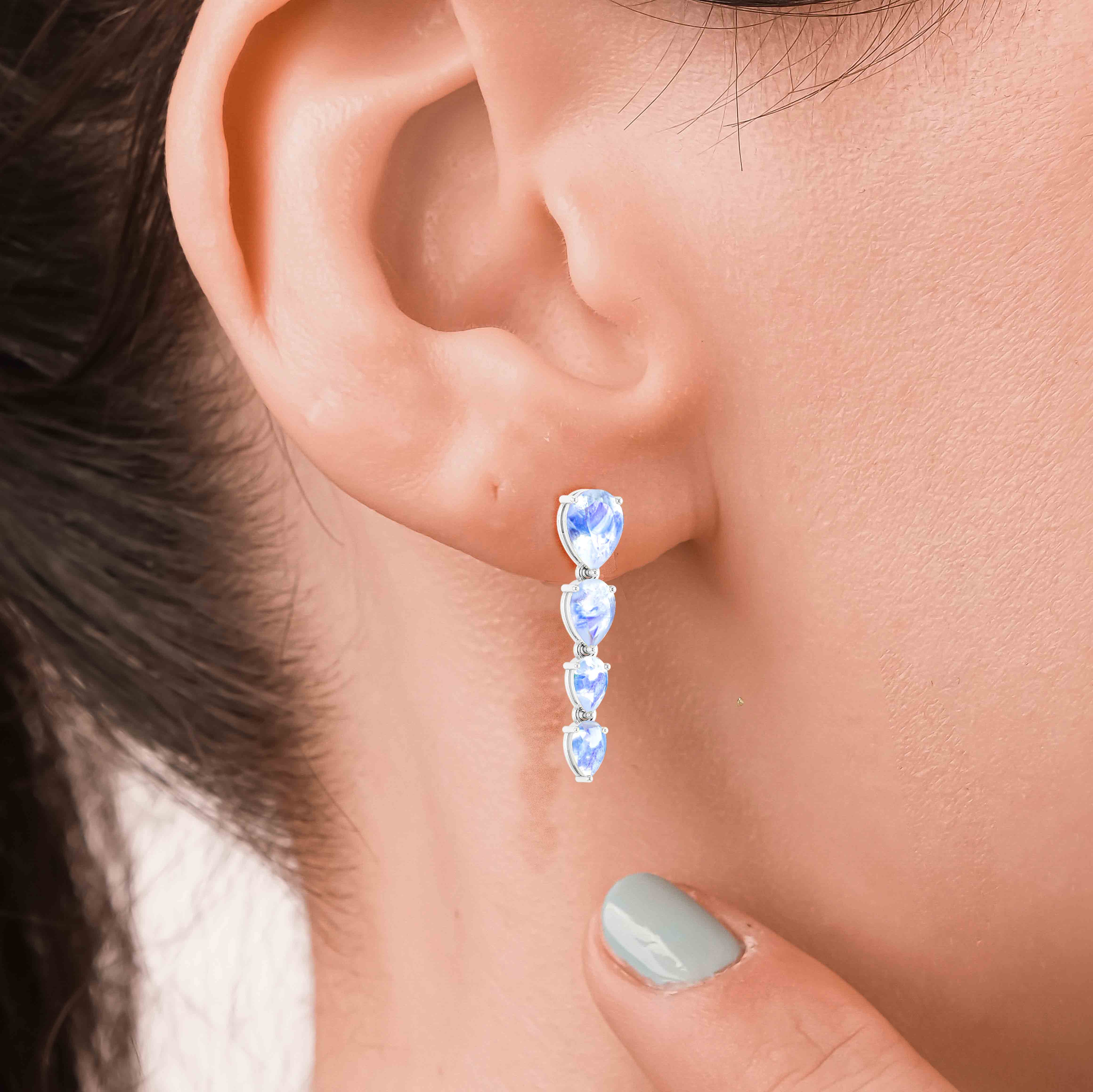 White Rainbow Moonstone Pear Drop Earrings – Elegant Dangle Jewelry for Women, Perfect for Weddings, Parties & Special Occasions