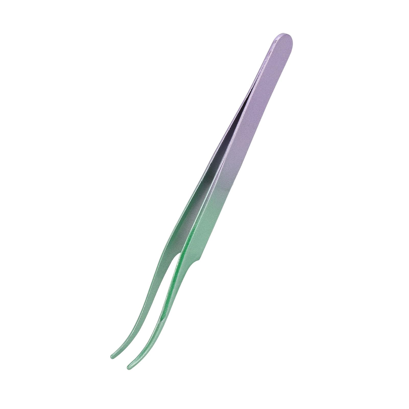 Professional Curved Tight Bite Lash Extension Tweezers - Stainless Steel Green Purple Gradient for Precise Application & Salon Results | Perfect for Eyelash Technicians & DIY Lash Artists at Home