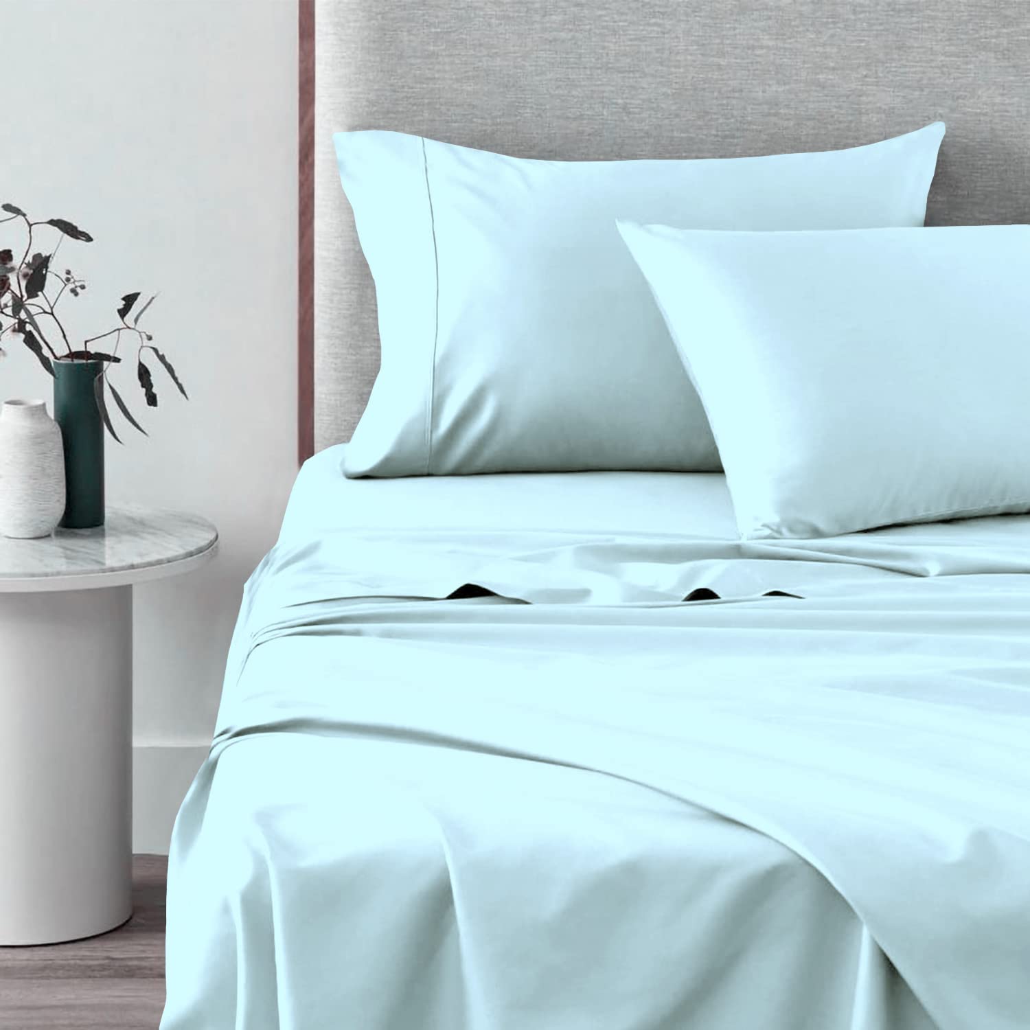 Luxury 600 Thread Count 100% Long Staple Cotton Sateen Split King Sheet Set - Ultra Soft & Breathable Bed Sheets for Deep Pocket Mattress (Up to 15
