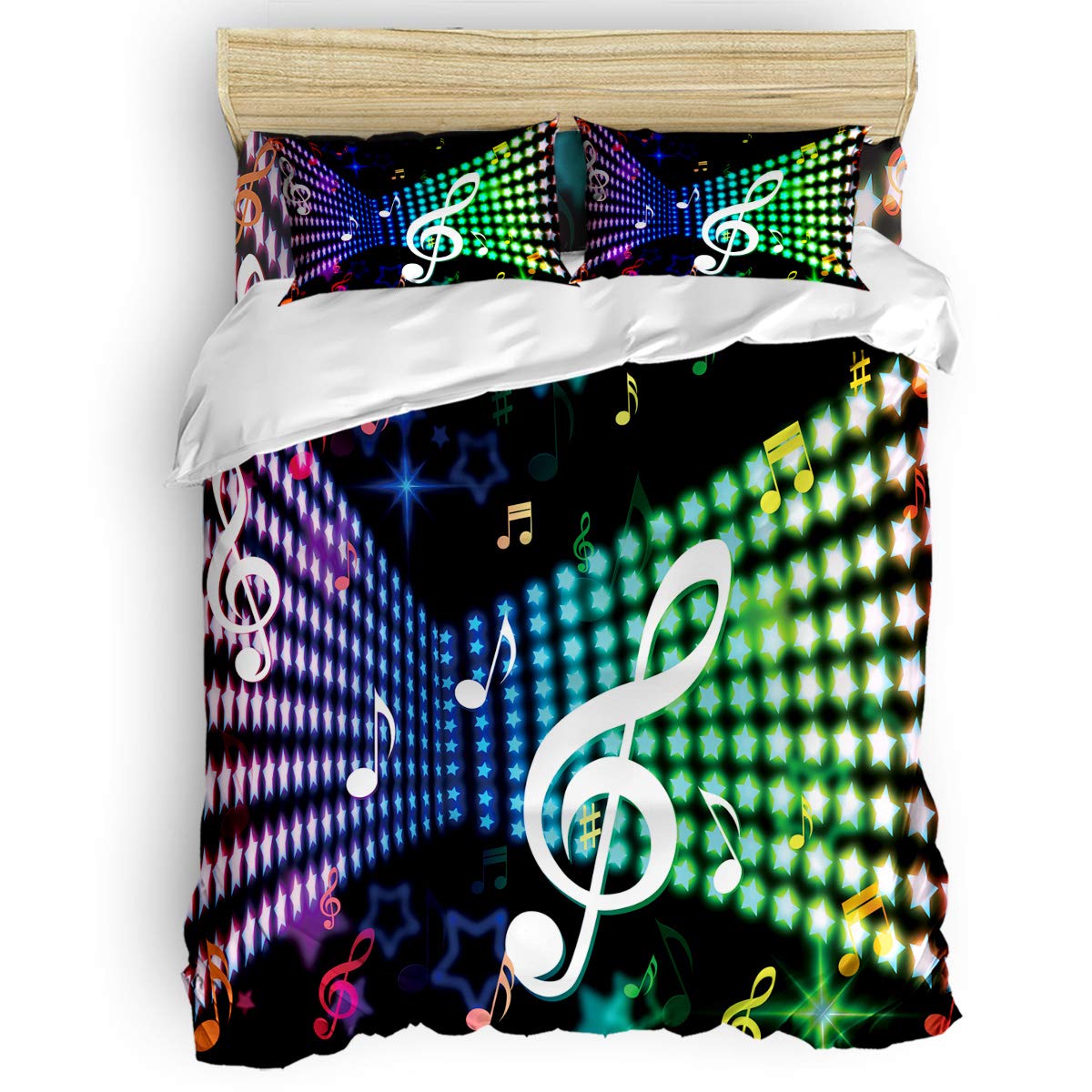 Libaoge 4-Piece Full Size Duvet Cover Set - Ultra Soft Bedding Collection with 1 Duvet Cover, 1 Flat Sheet & 2 Pillowcases - Modern Music Note & Color Block Design - Perfect for Guest Rooms, Dorms & Cozy Bedroom Decor