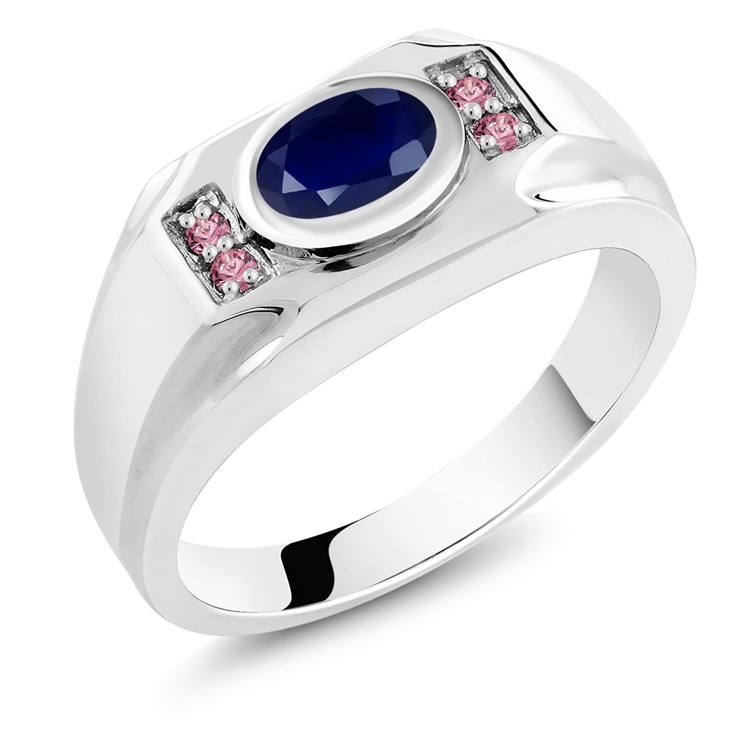 1.95 Ct Oval Blue Sapphire & Pink Lab-Grown Diamond Men's Ring in 925 Sterling Silver | Gem Stone King | Elegant Wedding Band & Anniversary Gift for Him