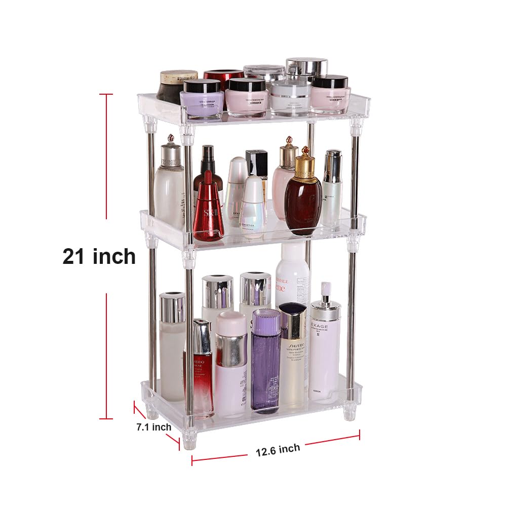 AfooBezos 3-Tier Clear Acrylic Bathroom Organizer - Countertop Vanity Tray & Corner Shelf for Skincare, Cosmetics & Makeup | Perfect for Small Spaces, Sink Counter Organization & Bathroom Storage