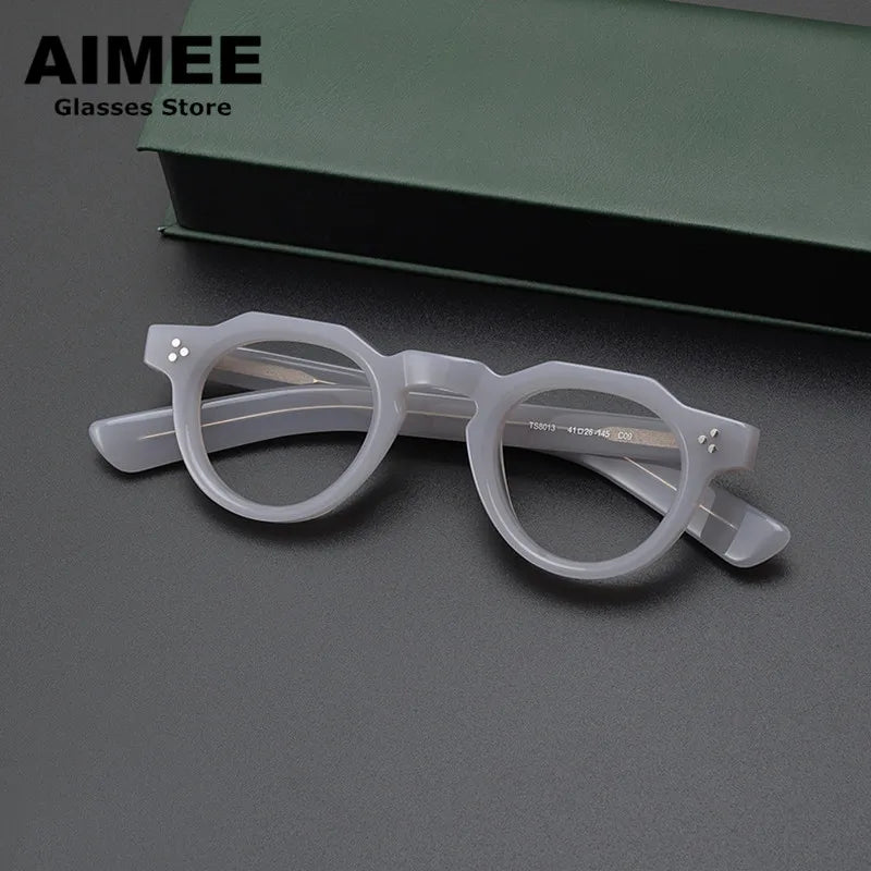 Aimee Unisex Full Rim Flat Top Oval Acetate Eyeglasses 8013 - Stylish Retro Frame for Men & Women - Perfect for Reading, Work, and Fashion Accessories