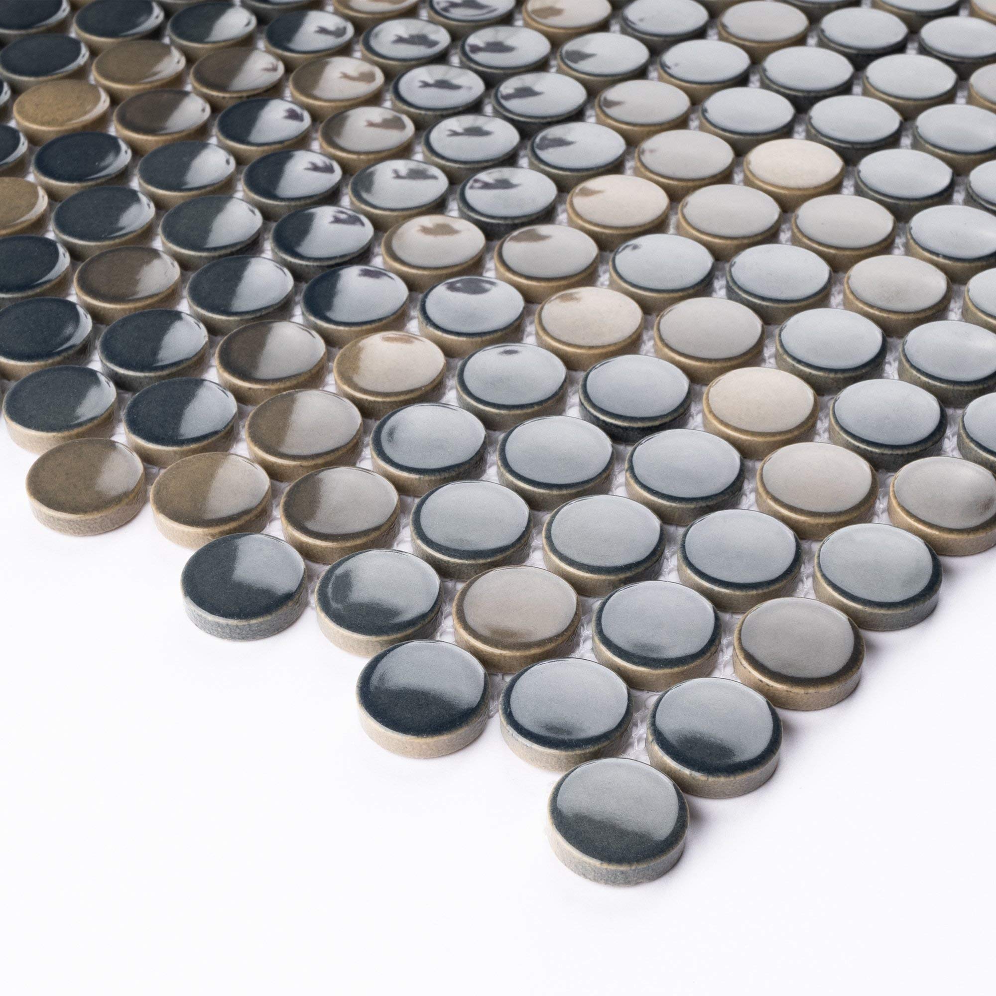 JAPM301 Multi Blue Mix Color Polished Tiny Round Porcelain Mosaic Tile - 10 Sheets Pack - Perfect for Bathroom Backsplash, Kitchen Wall, and Pool Design